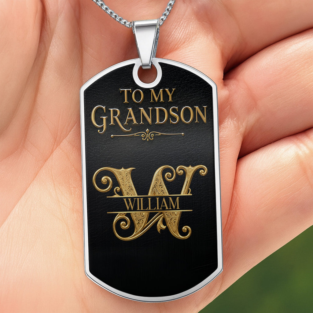 Custom Gold Letter Dog Tag Necklace Personalized for Grandson Dog Tag Necklace GradoCreations