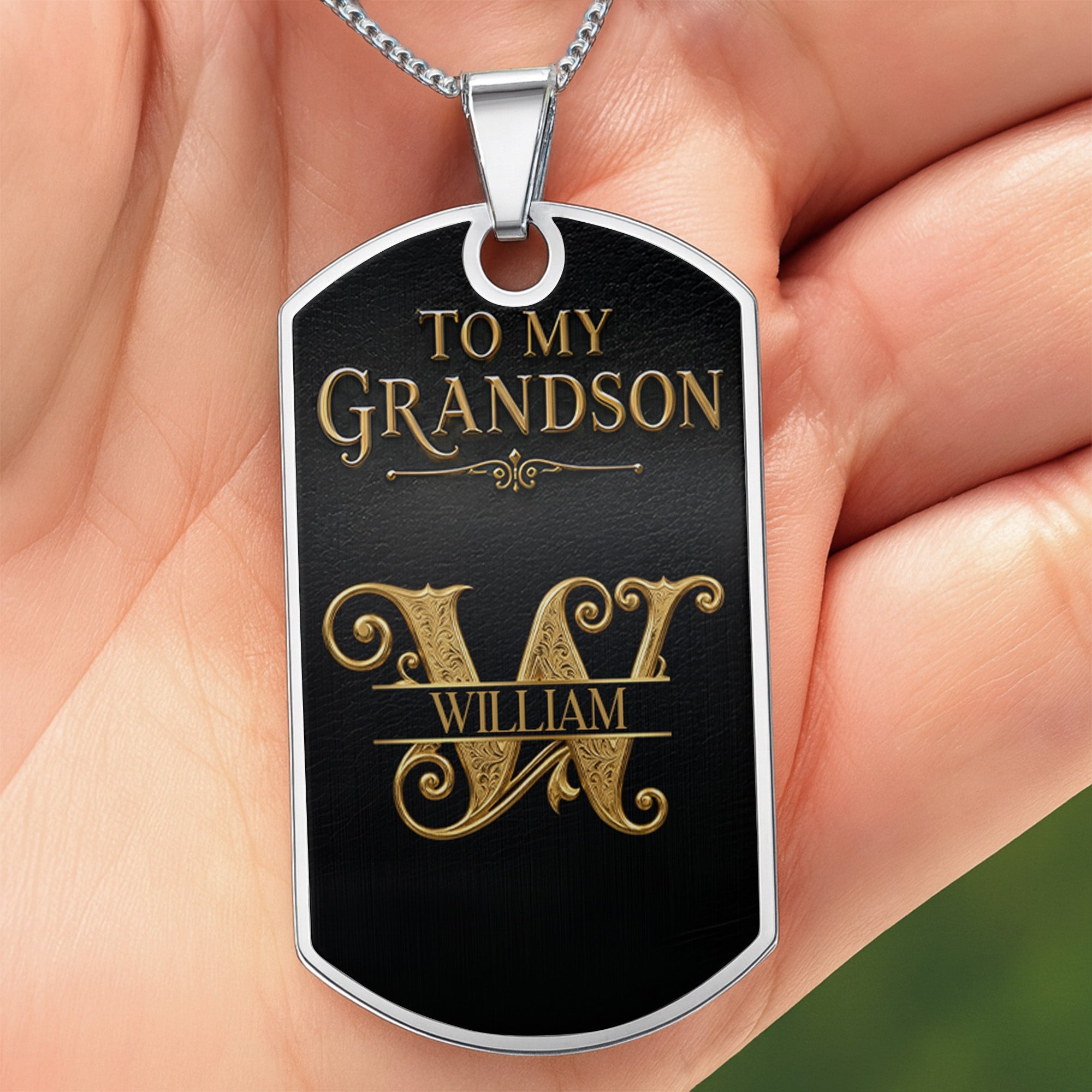 Custom Gold Letter Dog Tag Necklace Personalized for Grandson Dog Tag Necklace GradoCreations