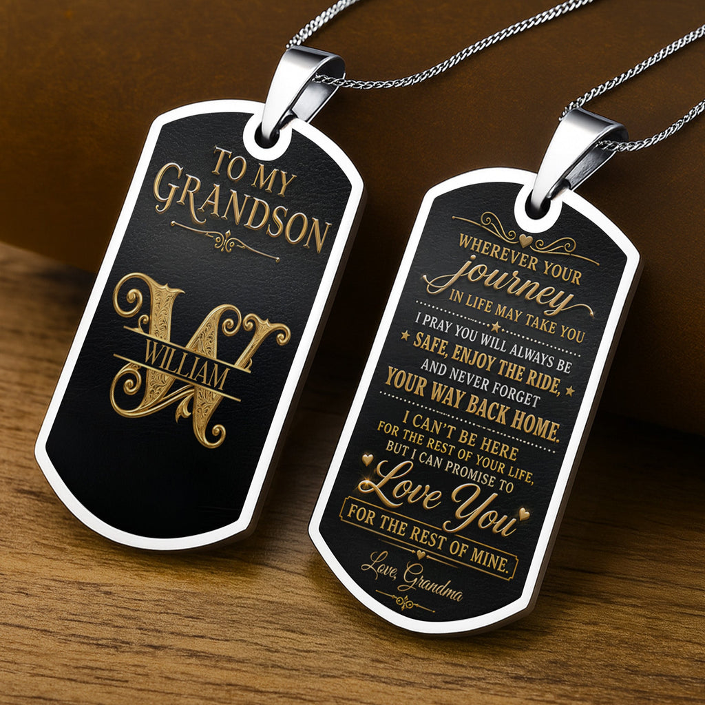 Custom Gold Letter Dog Tag Necklace Personalized for Grandson Dog Tag Necklace GradoCreations