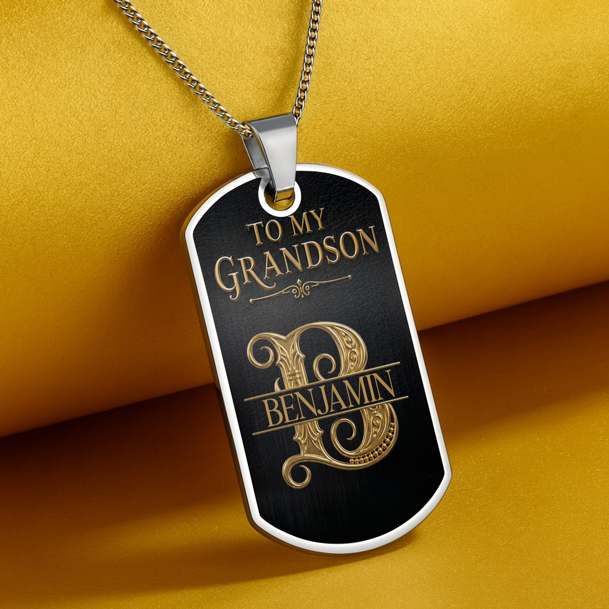 Custom Gold Letter Dog Tag Necklace Personalized for Grandson Dog Tag Necklace GradoCreations