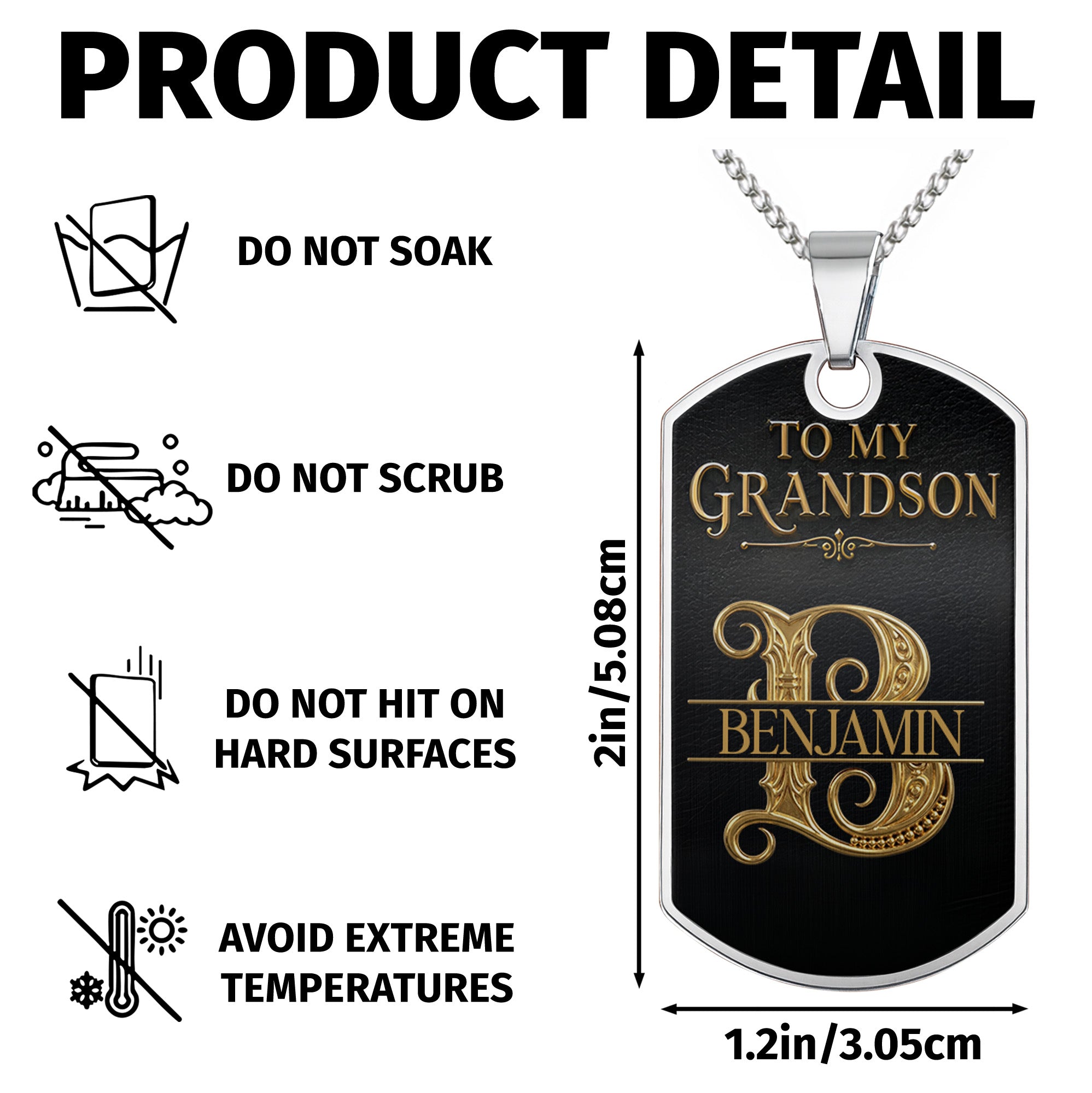 Custom Gold Letter Dog Tag Necklace Personalized for Grandson Dog Tag Necklace GradoCreations