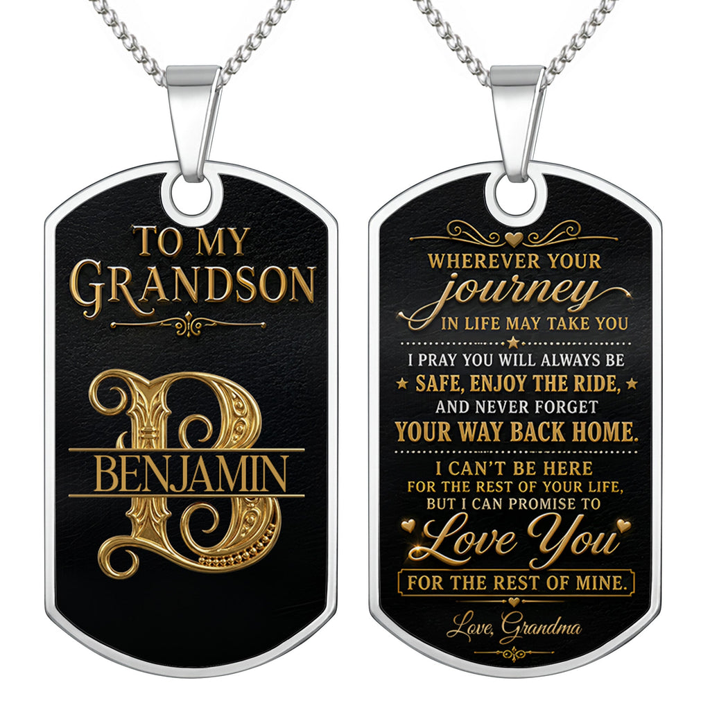 Custom Gold Letter Dog Tag Necklace Personalized for Grandson Dog Tag Necklace GradoCreations