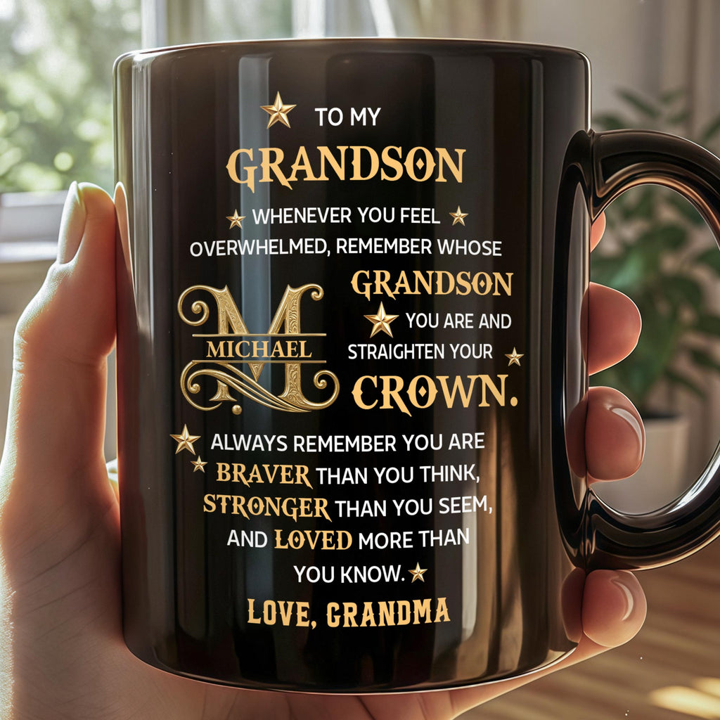 Personalized Black Mug Custom Gift for Grandson with Monogram Stars Black Mug GradoCreations