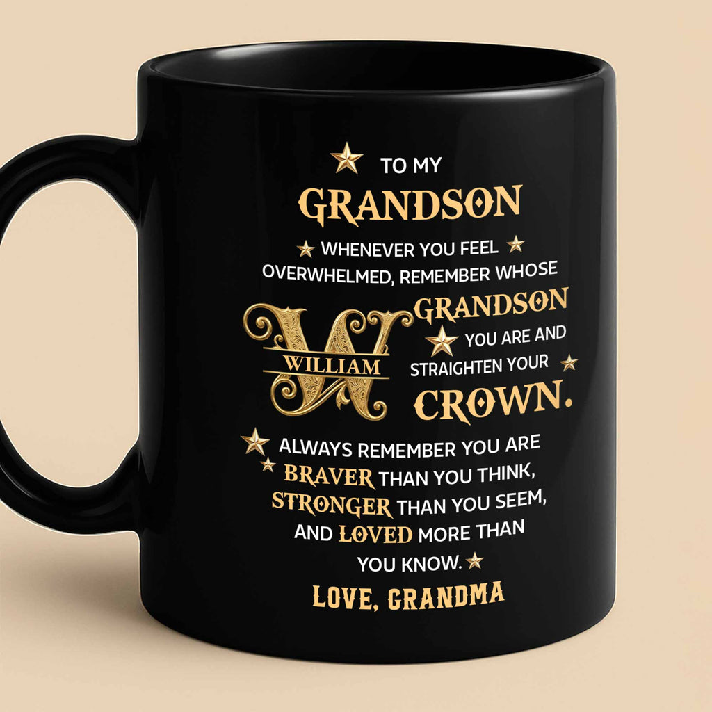 Personalized Black Mug Custom Gift for Grandson with Monogram Stars Black Mug GradoCreations