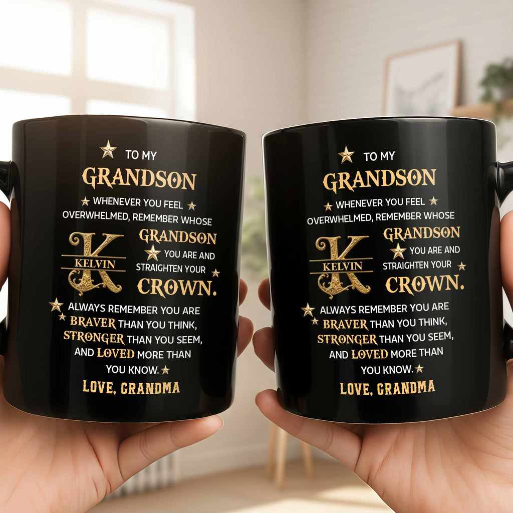 Personalized Black Mug Custom Gift for Grandson with Monogram Stars Black Mug GradoCreations