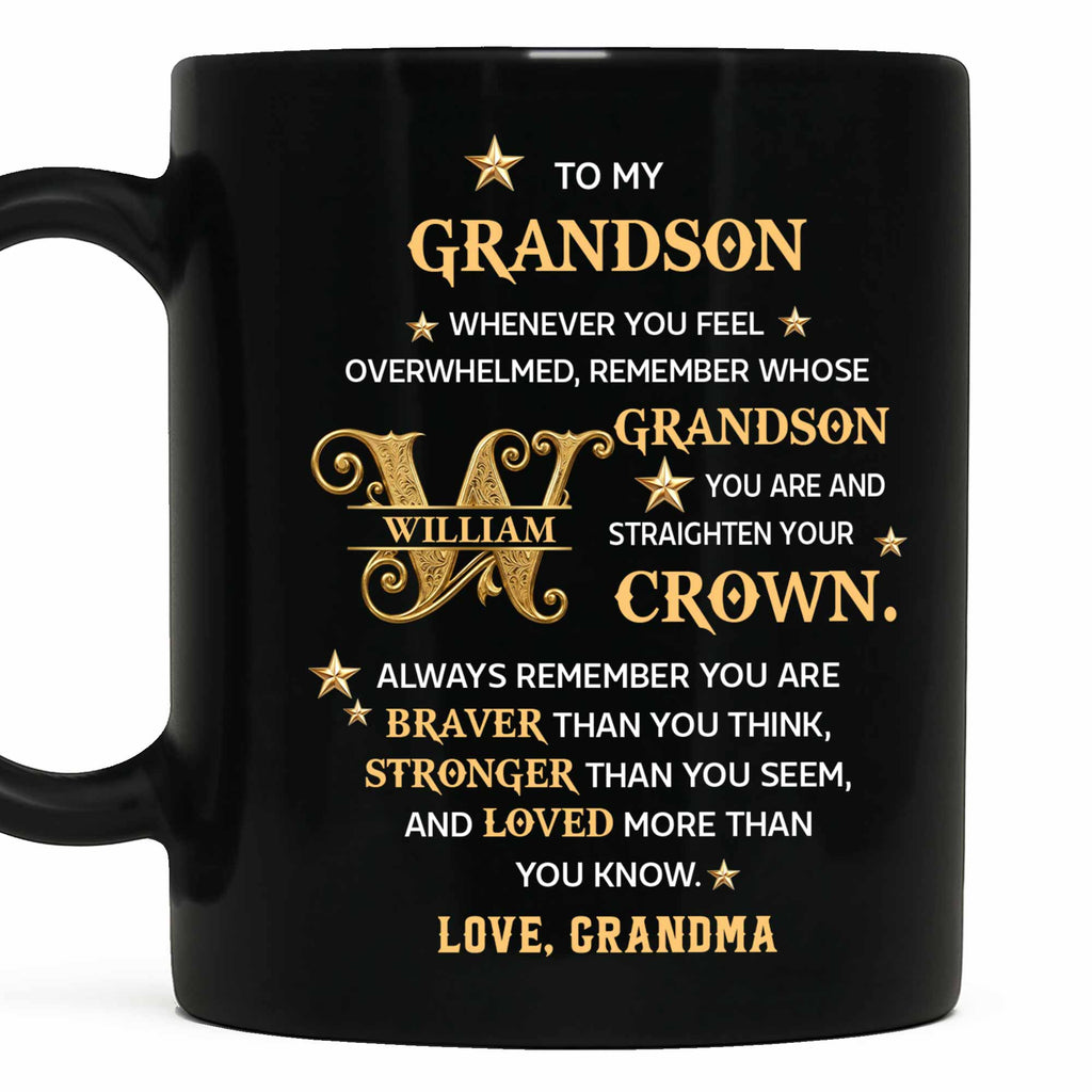 Personalized Black Mug Custom Gift for Grandson with Monogram Stars Black Mug GradoCreations