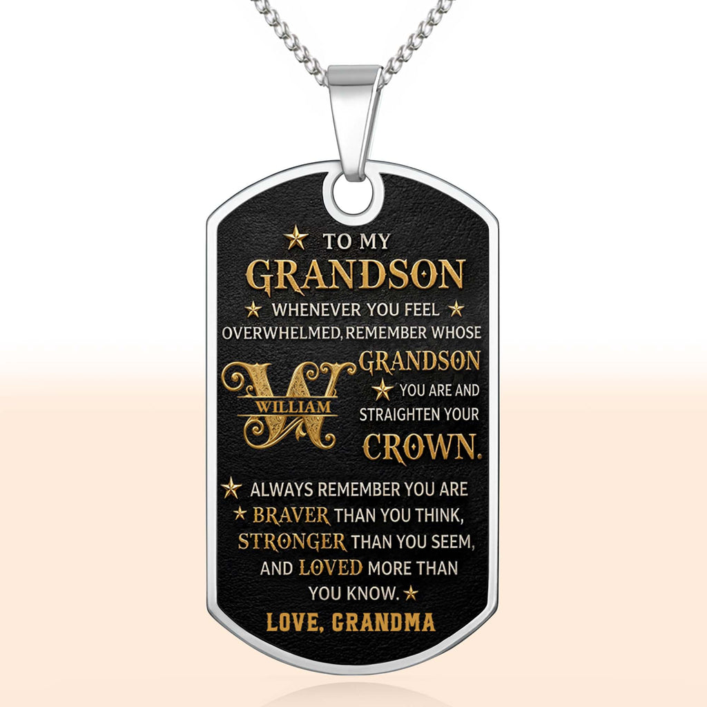 Personalized Dog Tag Necklace for Grandson Custom Name Gift Dog Tag Necklace GradoCreations