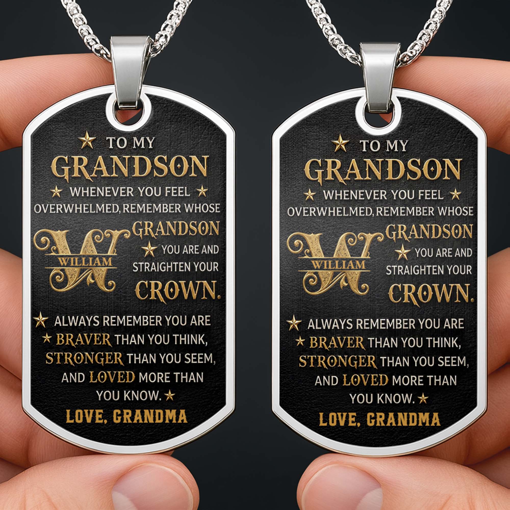 Personalized Dog Tag Necklace for Grandson Custom Name Gift Dog Tag Necklace GradoCreations