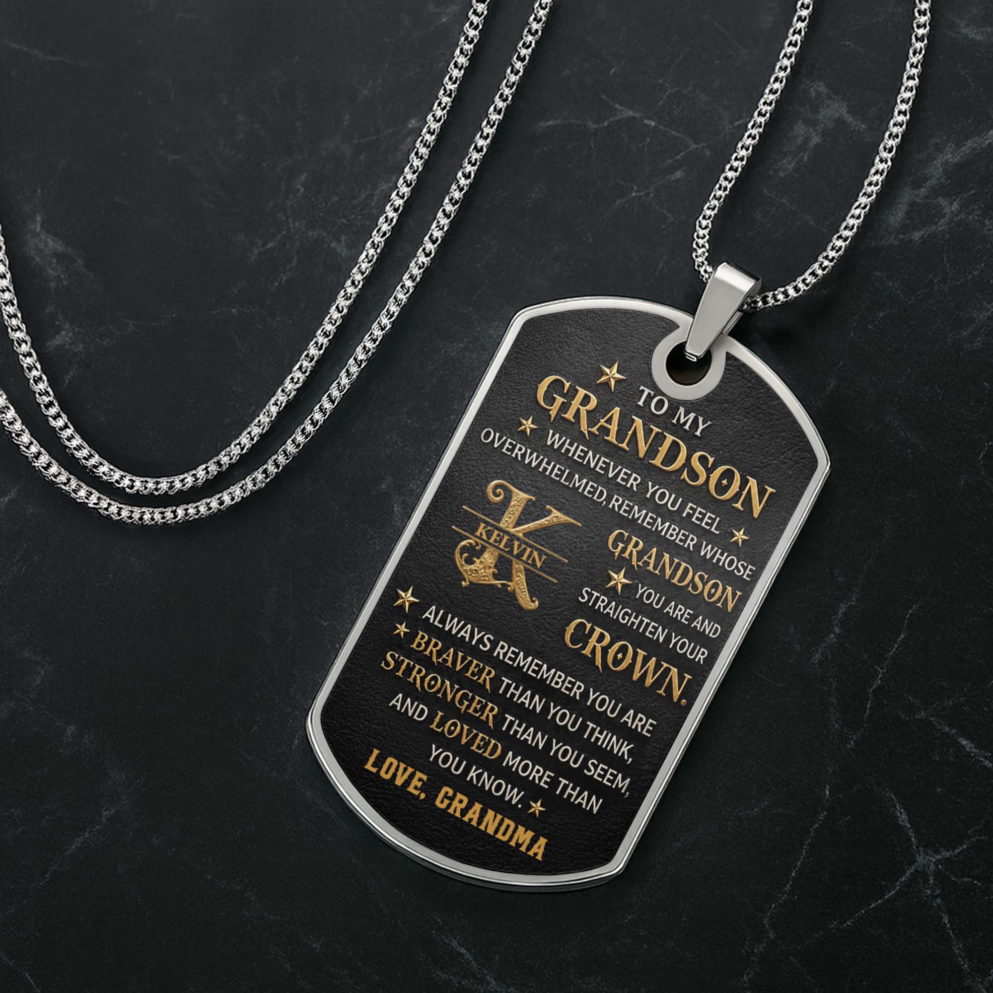 Personalized Dog Tag Necklace for Grandson Custom Name Gift Dog Tag Necklace GradoCreations