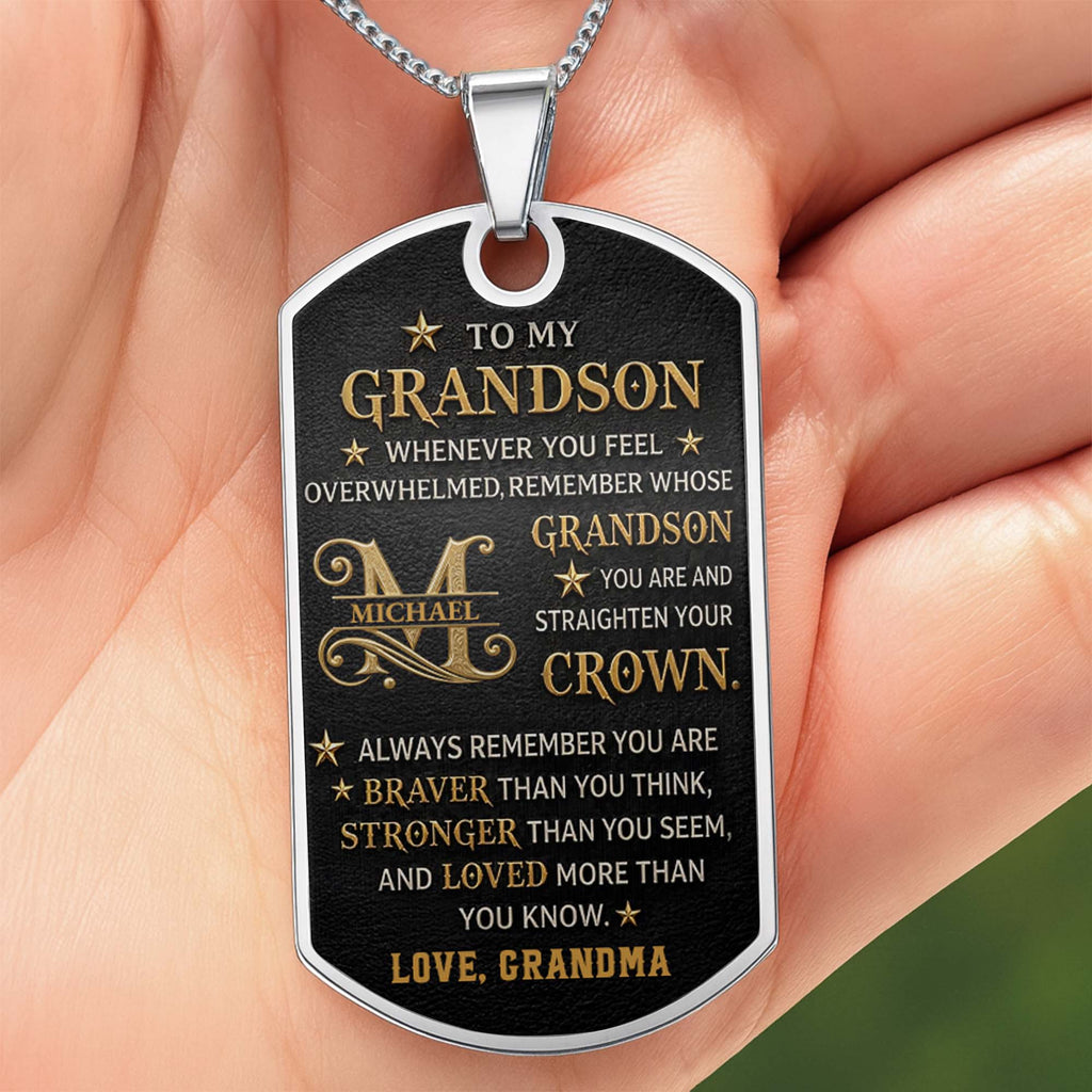 Personalized Dog Tag Necklace for Grandson Custom Name Gift Dog Tag Necklace GradoCreations