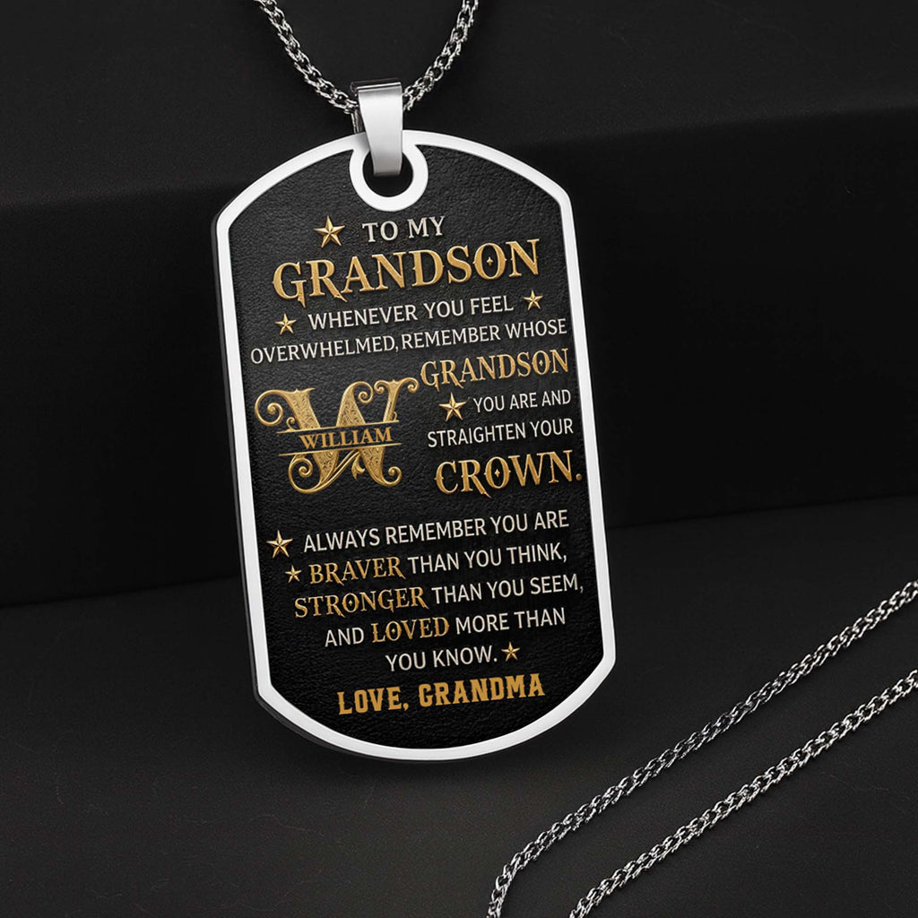 Personalized Dog Tag Necklace for Grandson Custom Name Gift Dog Tag Necklace GradoCreations