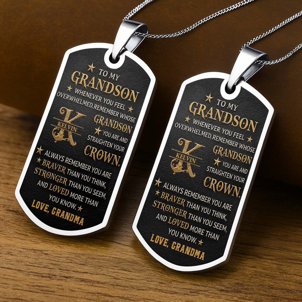 Personalized Dog Tag Necklace for Grandson Custom Name Gift Dog Tag Necklace GradoCreations