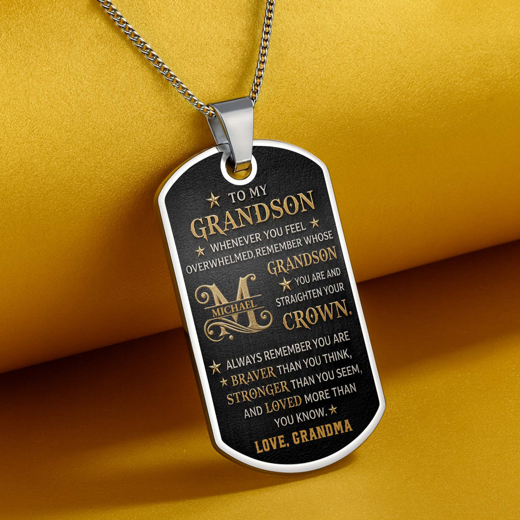 Personalized Dog Tag Necklace for Grandson Custom Name Gift Dog Tag Necklace GradoCreations