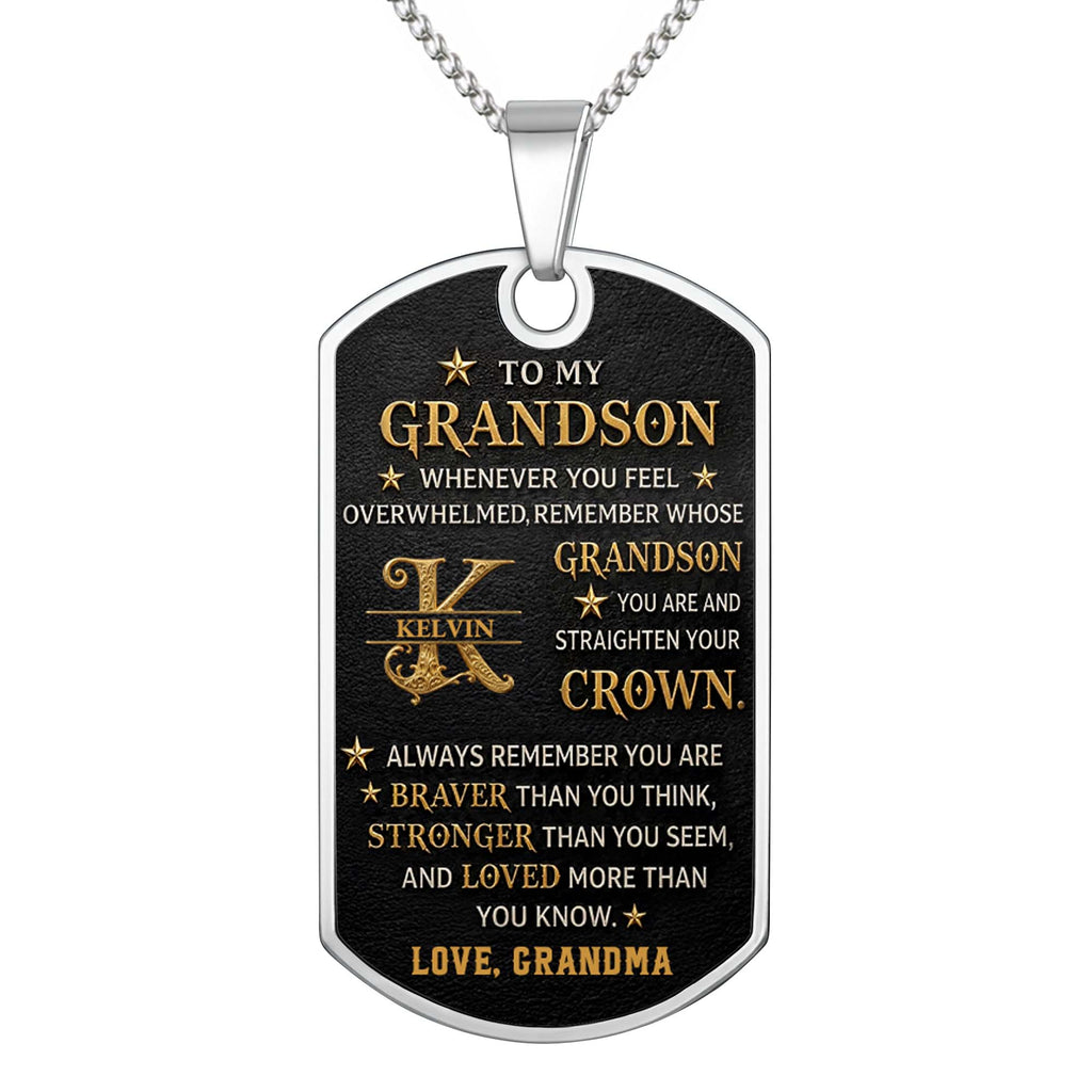 Personalized Dog Tag Necklace for Grandson Custom Name Gift Dog Tag Necklace GradoCreations