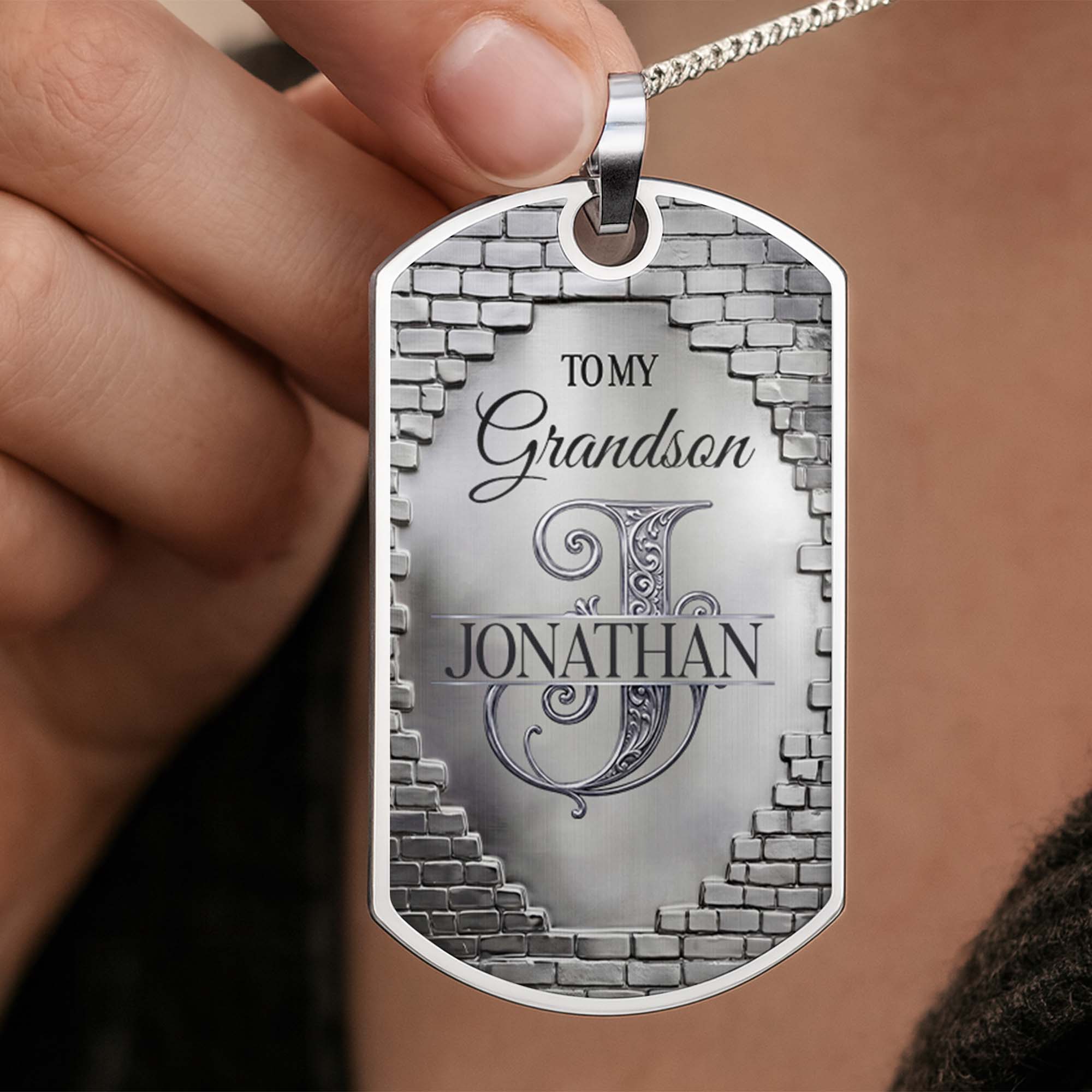 Personalized Stainless Steel Dog Tag Necklace for Grandson Dog Tag Necklace GradoCreations