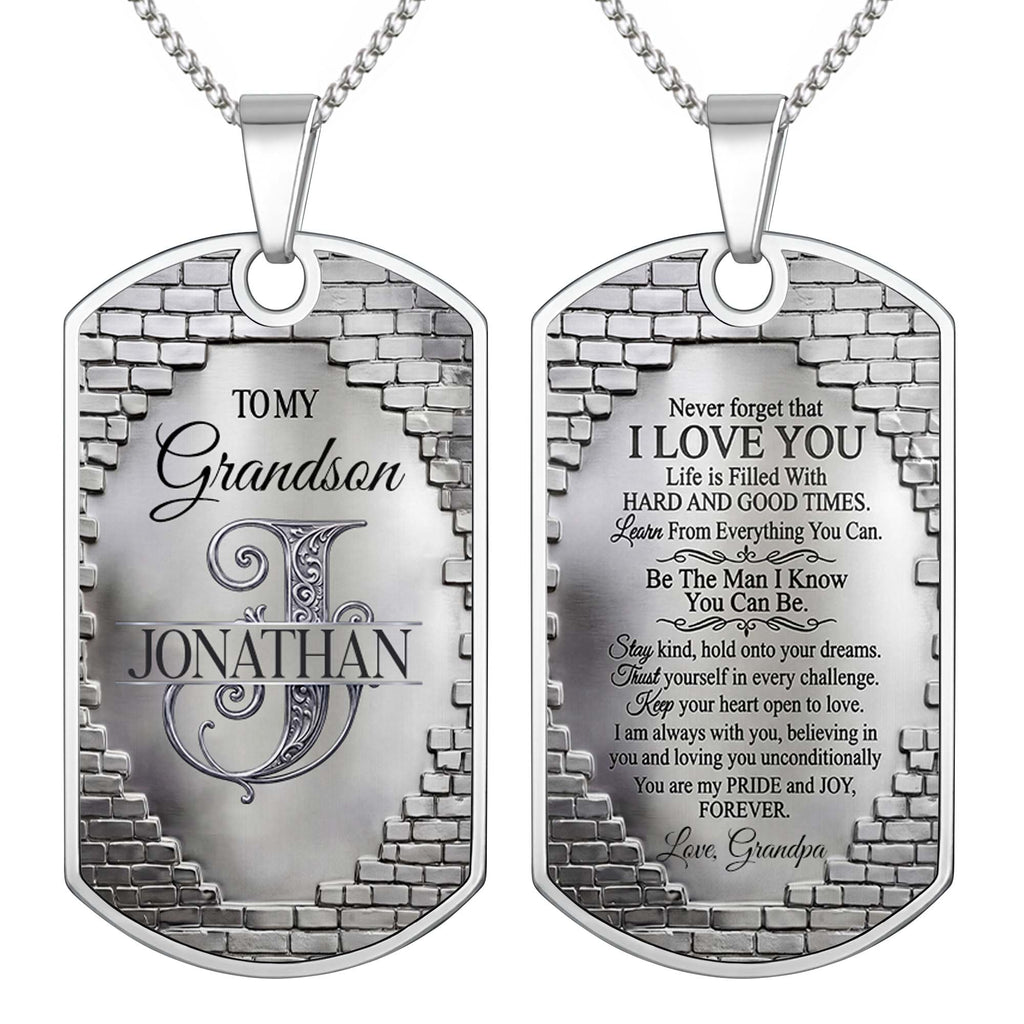 Personalized Stainless Steel Dog Tag Necklace for Grandson Dog Tag Necklace GradoCreations