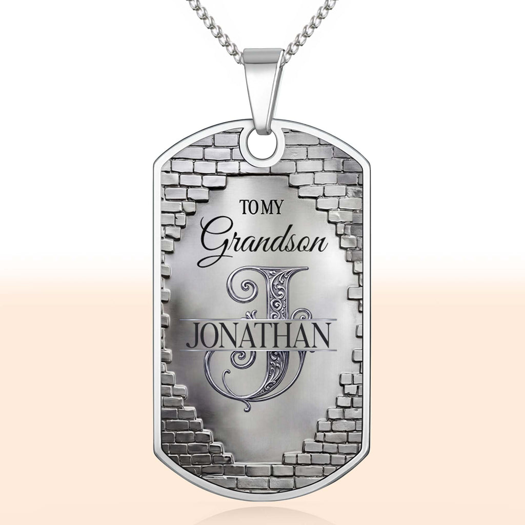 Personalized Stainless Steel Dog Tag Necklace for Grandson Dog Tag Necklace GradoCreations