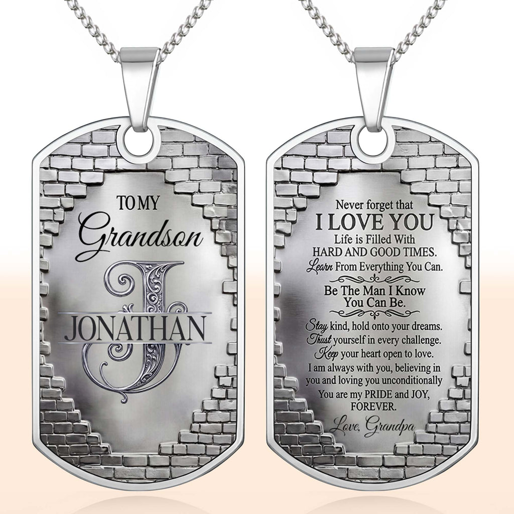 Personalized Stainless Steel Dog Tag Necklace for Grandson Dog Tag Necklace GradoCreations