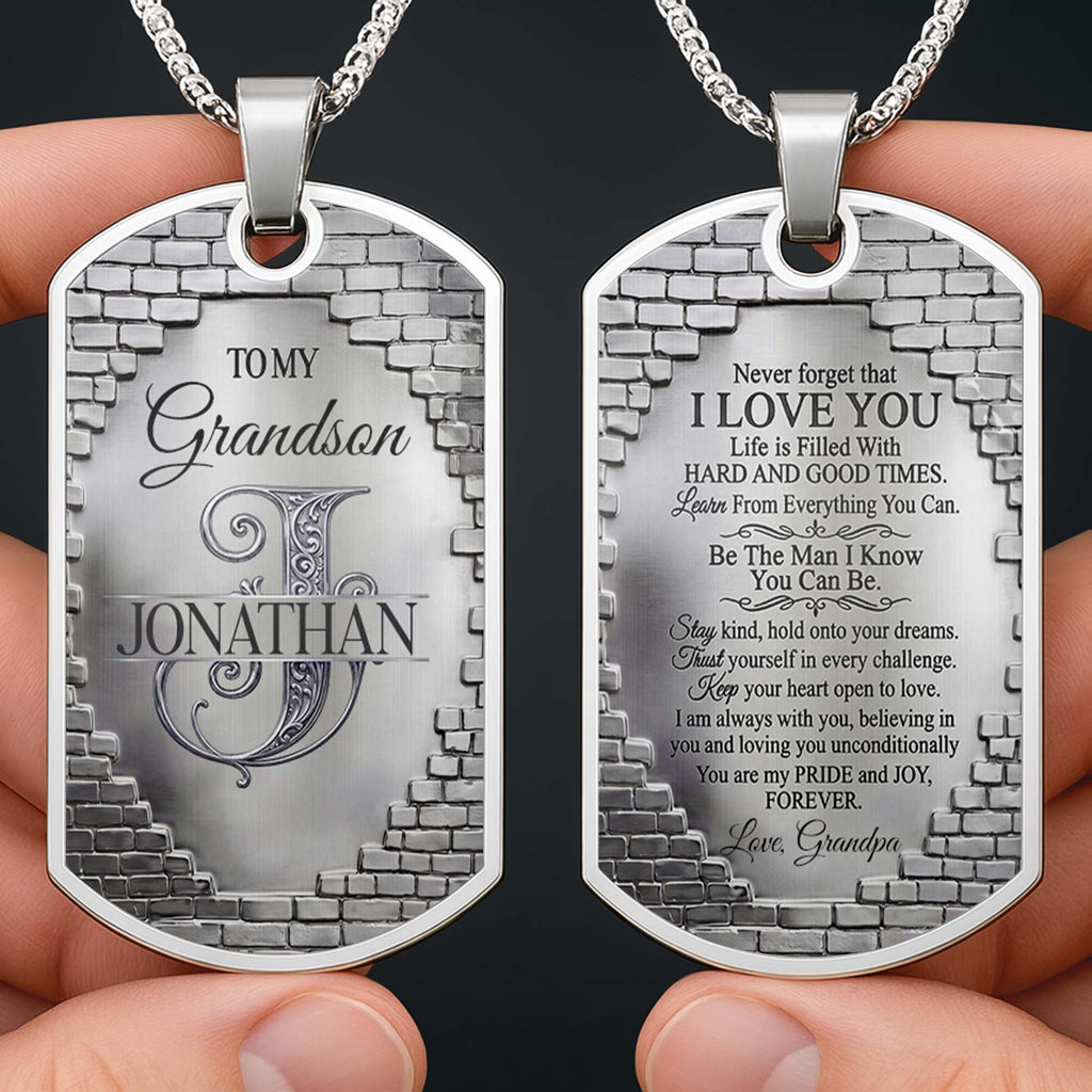 Personalized Stainless Steel Dog Tag Necklace for Grandson Dog Tag Necklace GradoCreations