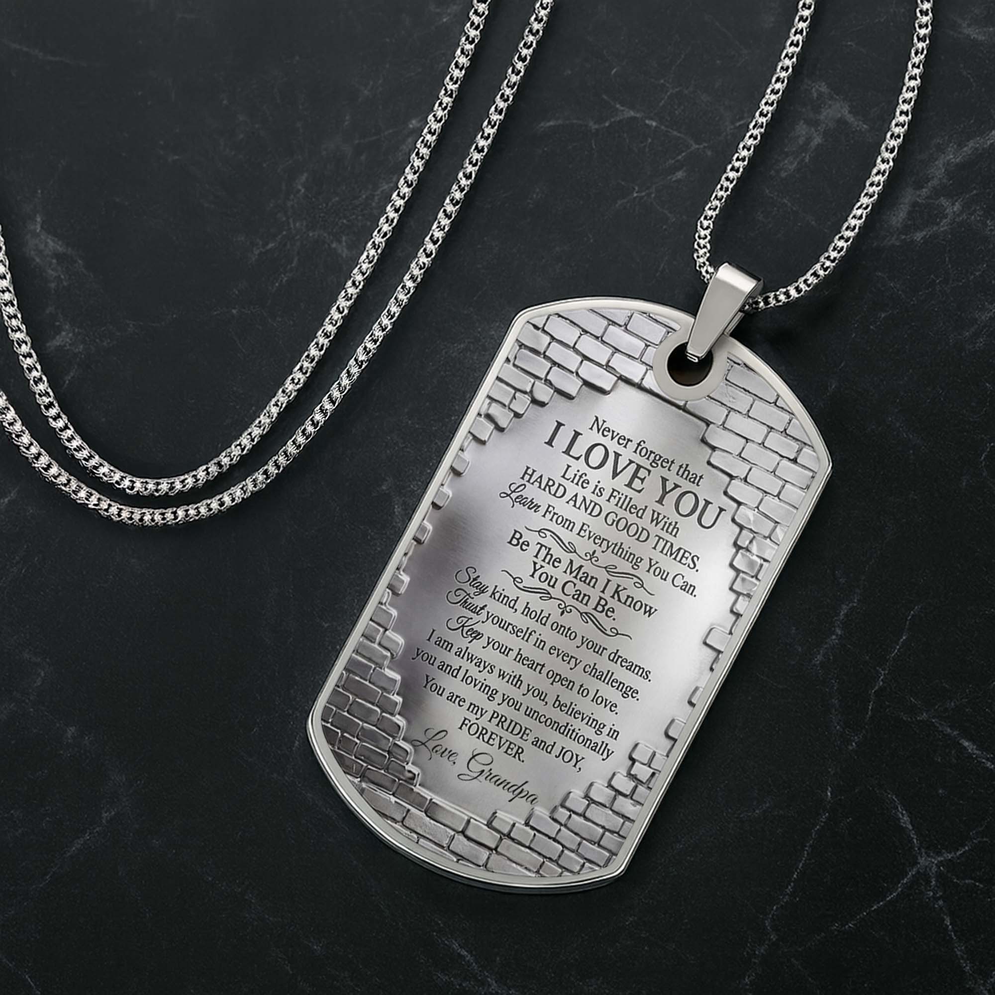 Personalized Stainless Steel Dog Tag Necklace for Grandson Dog Tag Necklace GradoCreations