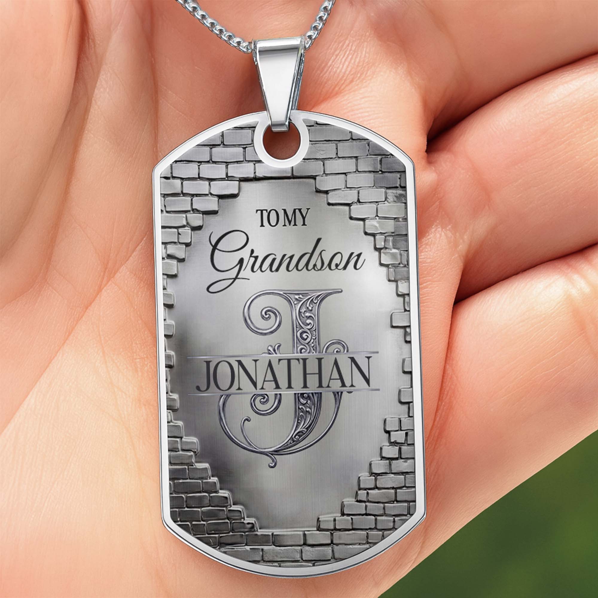 Personalized Stainless Steel Dog Tag Necklace for Grandson Dog Tag Necklace GradoCreations