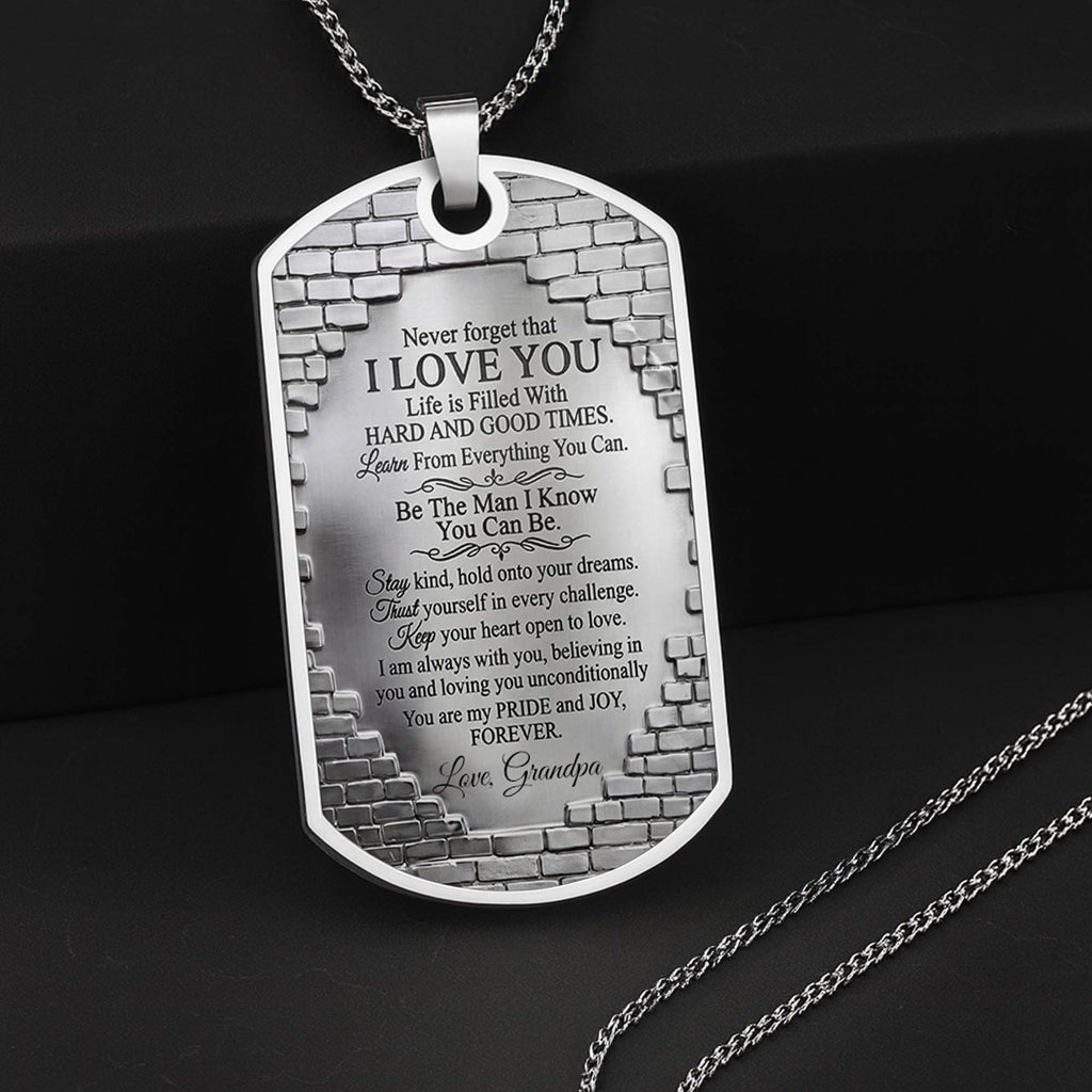 Personalized Stainless Steel Dog Tag Necklace for Grandson Dog Tag Necklace GradoCreations