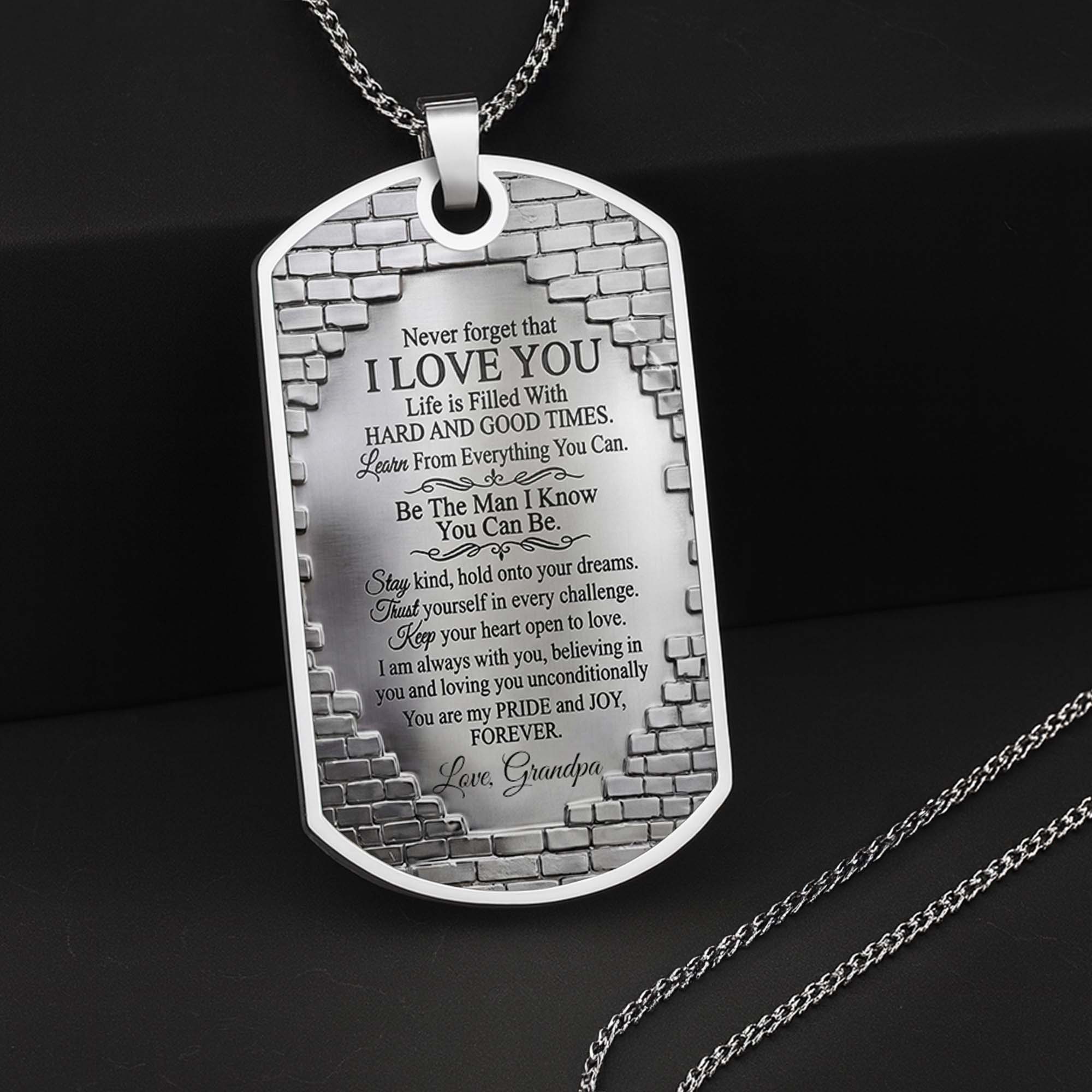 Personalized Stainless Steel Dog Tag Necklace for Grandson Dog Tag Necklace GradoCreations