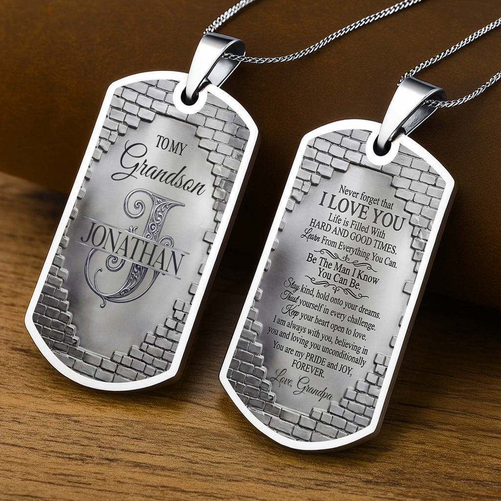 Personalized Stainless Steel Dog Tag Necklace for Grandson Dog Tag Necklace GradoCreations