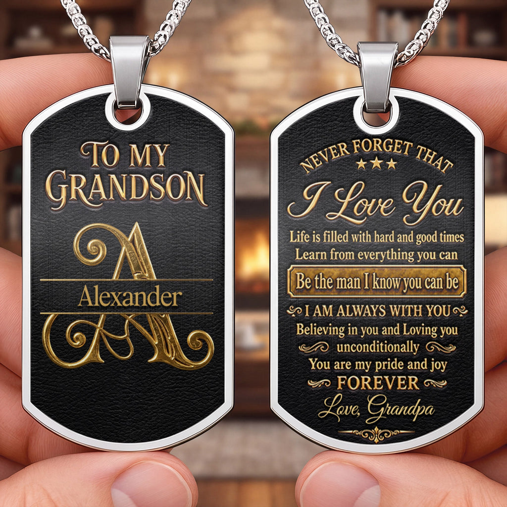 Personalized Dog Tag Necklace Custom Name for Grandson Graduation Gift Dog Tag Necklace GradoCreations