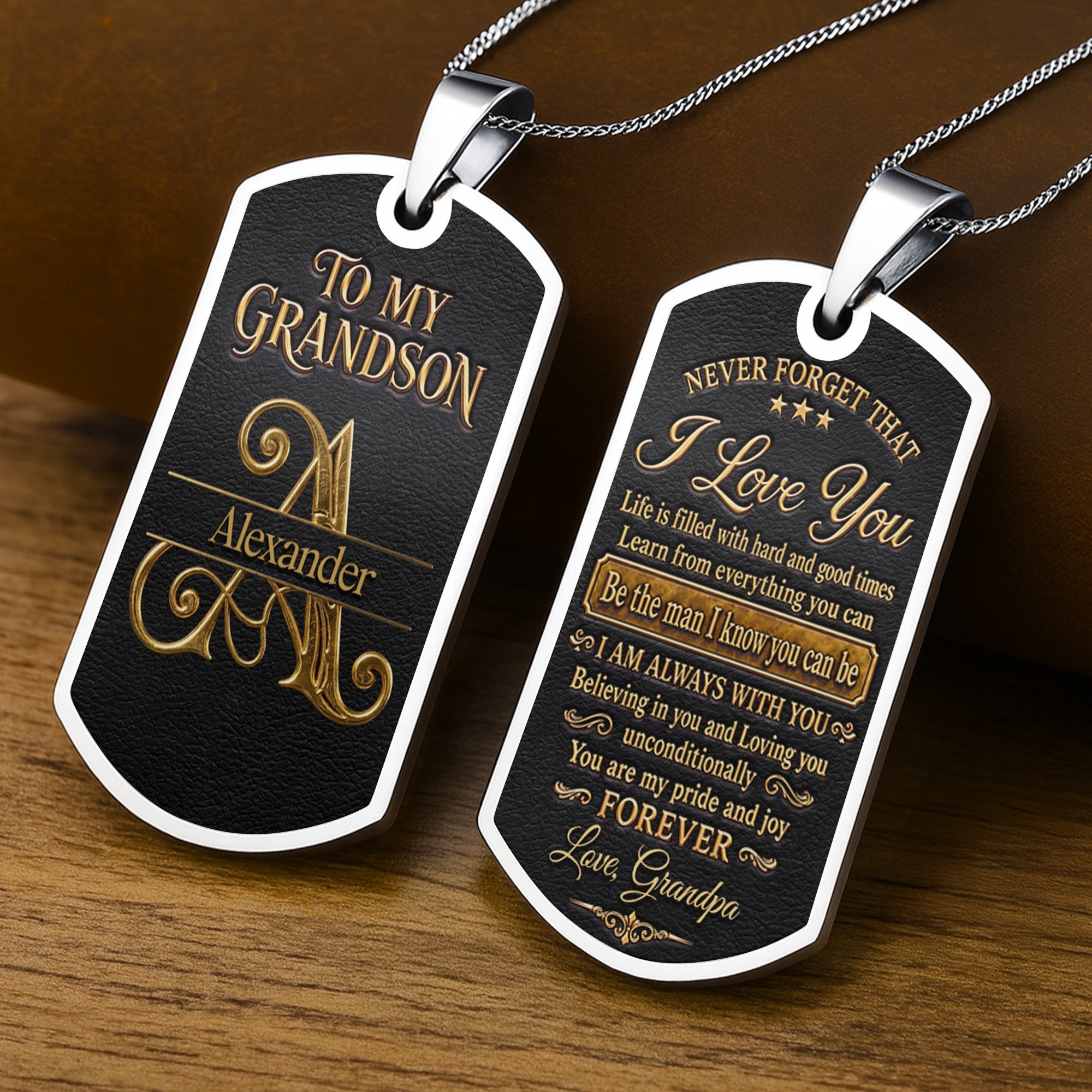 Personalized Dog Tag Necklace Custom Name for Grandson Graduation Gift Dog Tag Necklace GradoCreations
