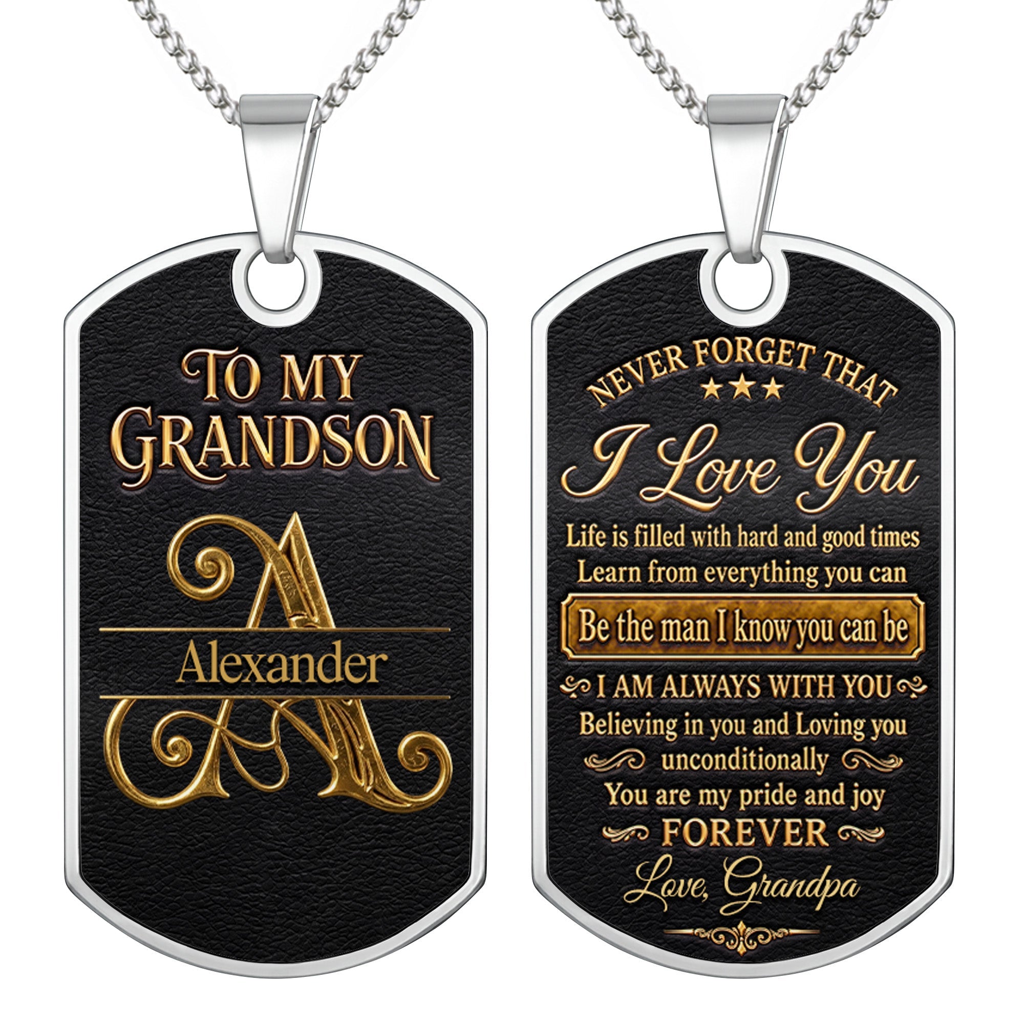Personalized Dog Tag Necklace Custom Name for Grandson Graduation Gift Dog Tag Necklace GradoCreations