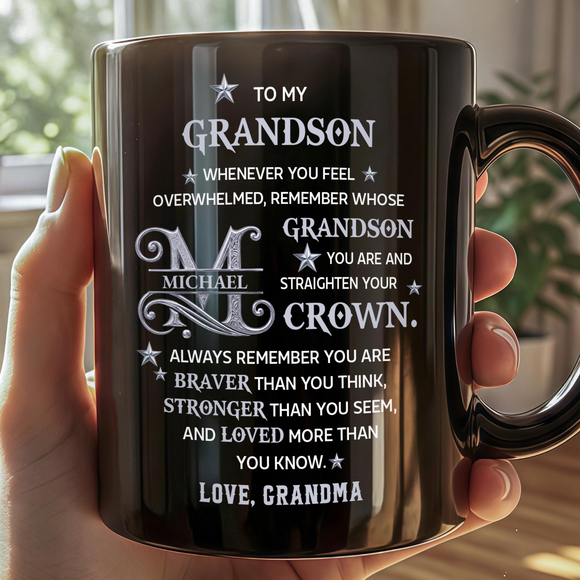 Personalized Black Mug Custom Monogram Gift for Grandson Black Mug GradoCreations