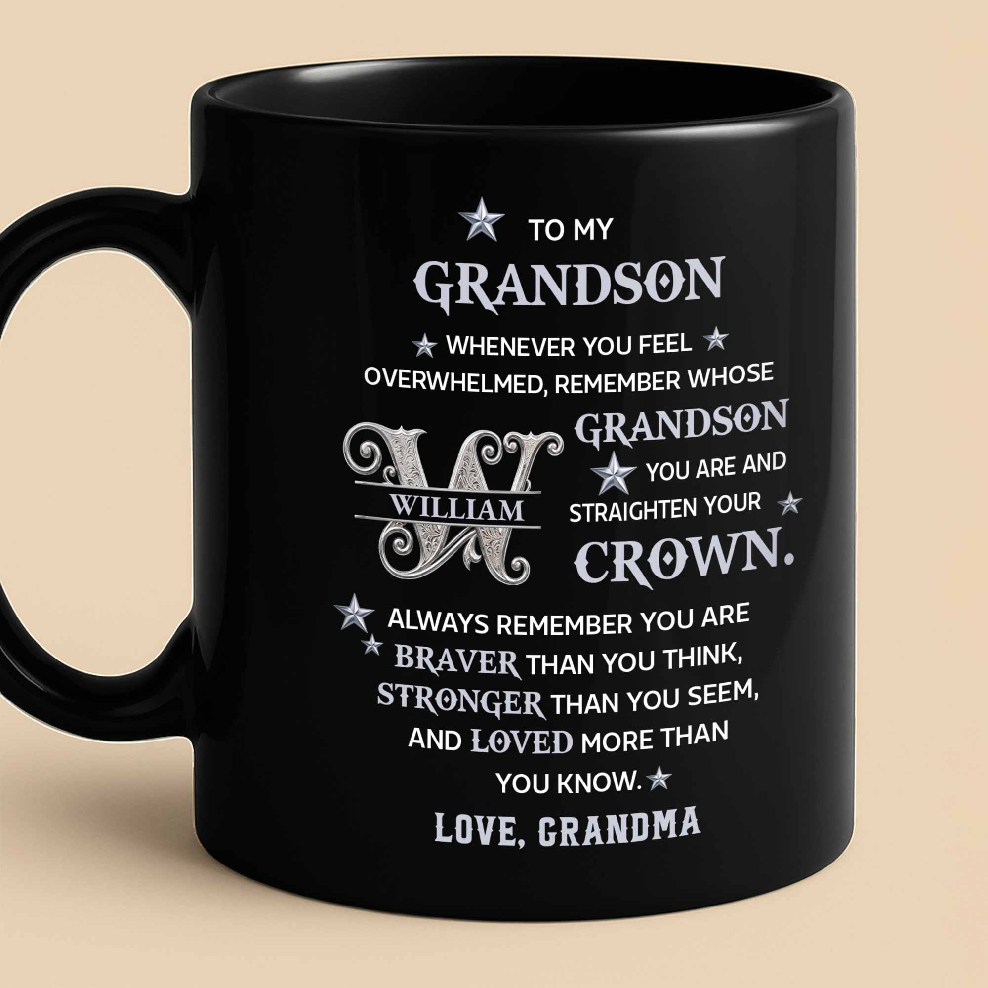 Personalized Black Mug Custom Monogram Gift for Grandson Black Mug GradoCreations