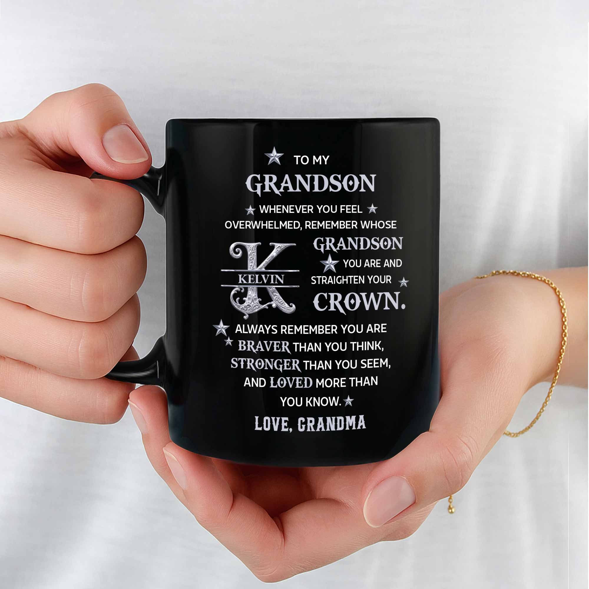 Personalized Black Mug Custom Monogram Gift for Grandson Black Mug GradoCreations