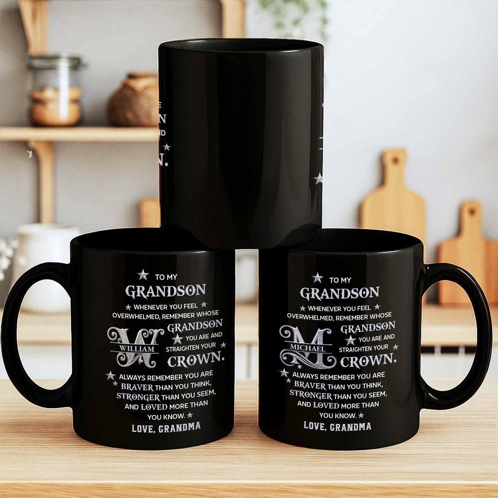 Personalized Black Mug Custom Monogram Gift for Grandson Black Mug GradoCreations