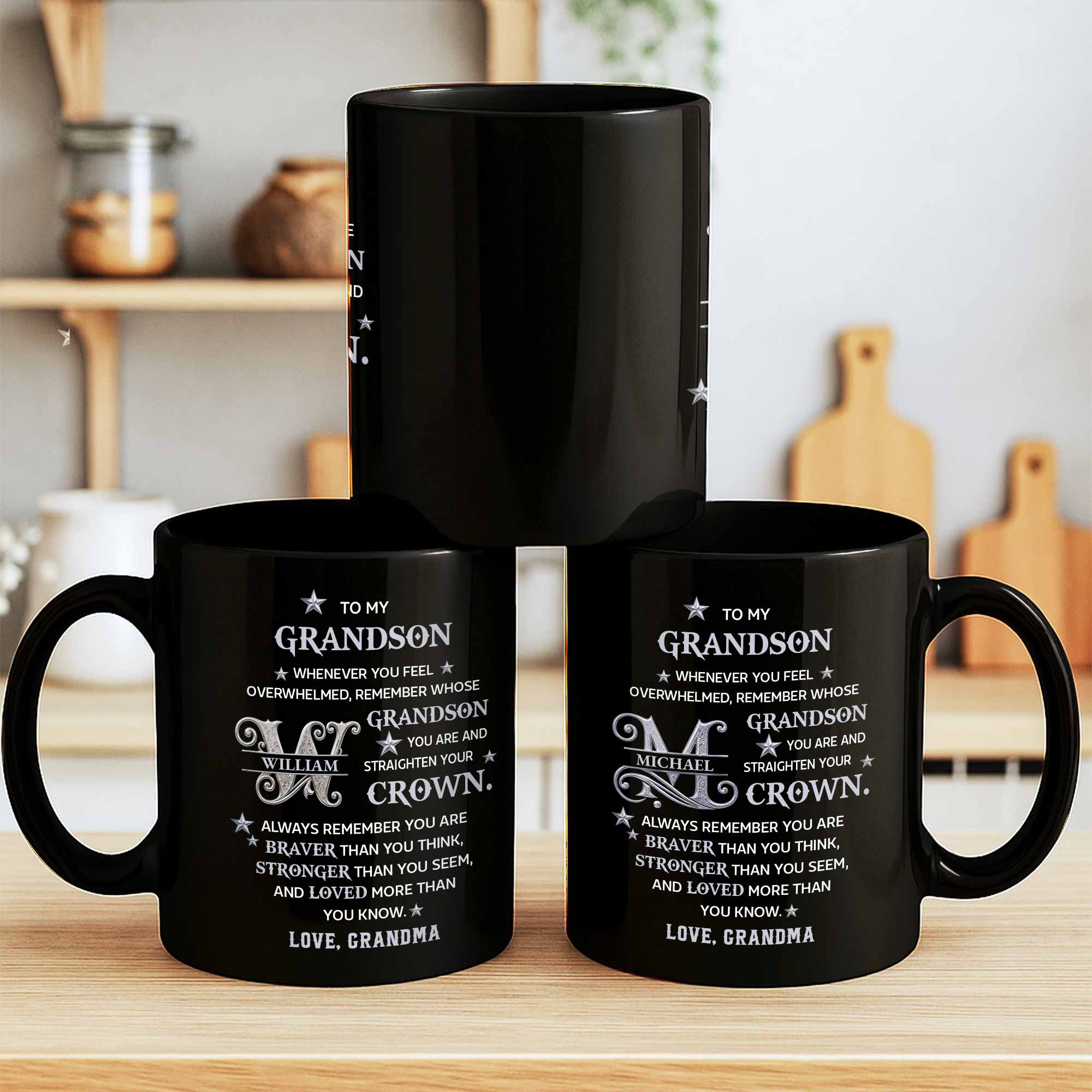 Personalized Black Mug Custom Monogram Gift for Grandson Black Mug GradoCreations