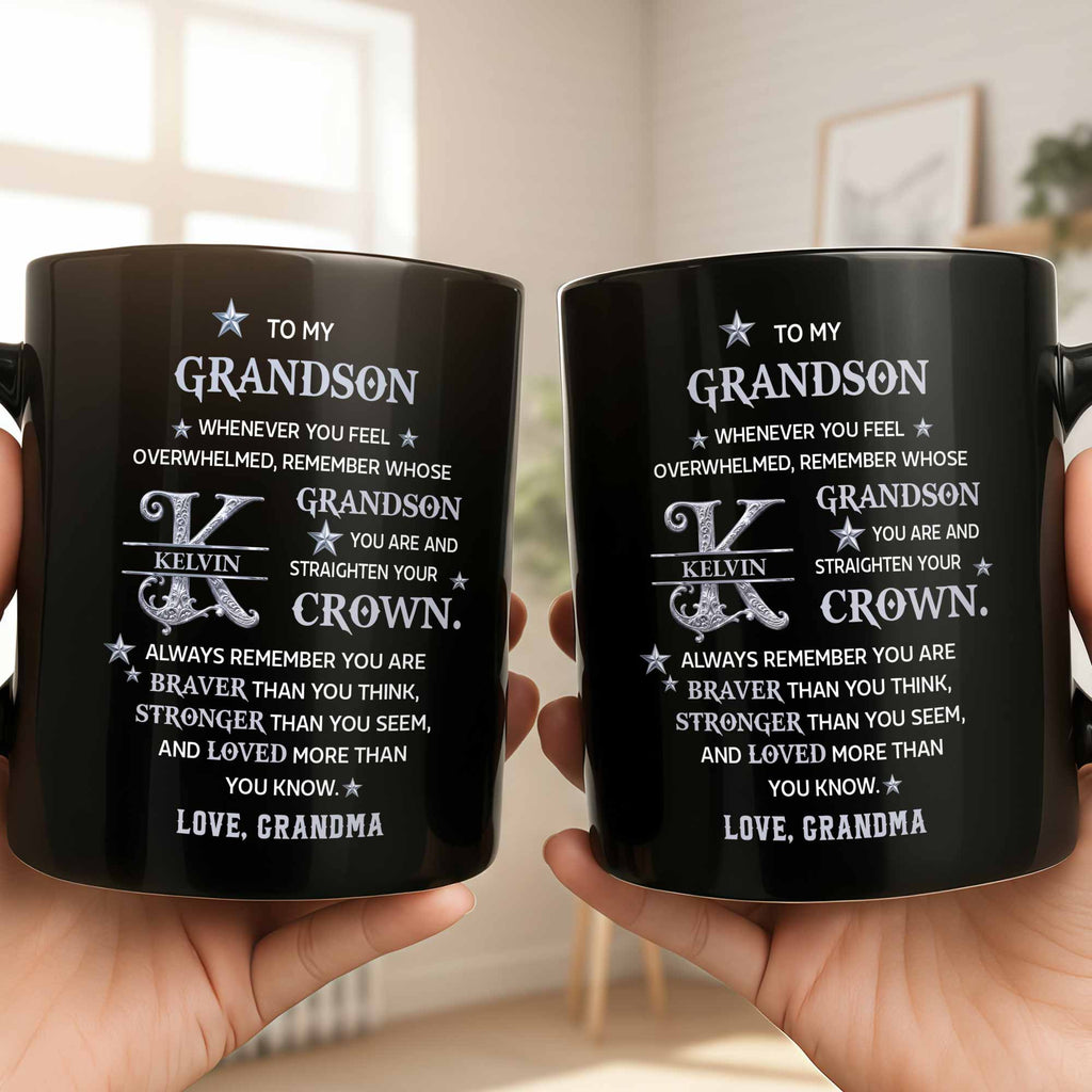 Personalized Black Mug Custom Monogram Gift for Grandson Black Mug GradoCreations
