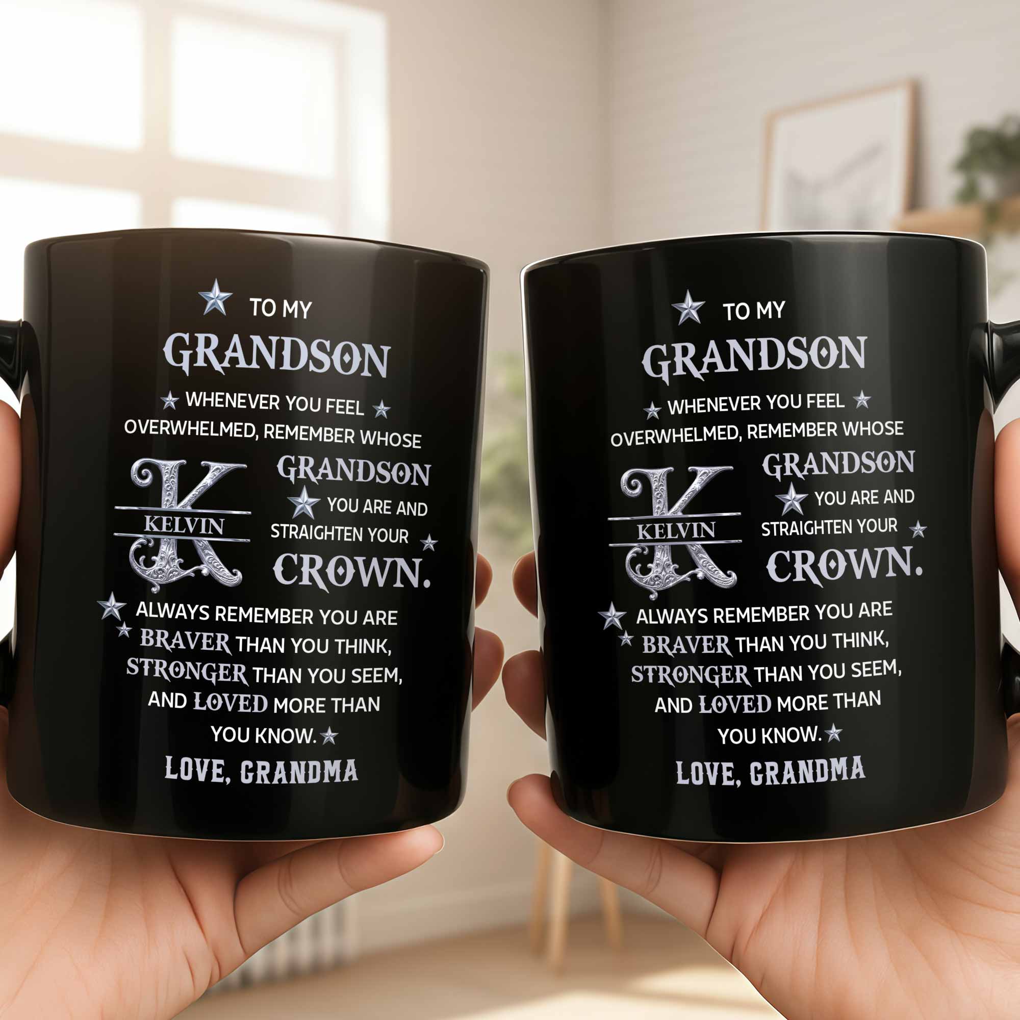 Personalized Black Mug Custom Monogram Gift for Grandson Black Mug GradoCreations
