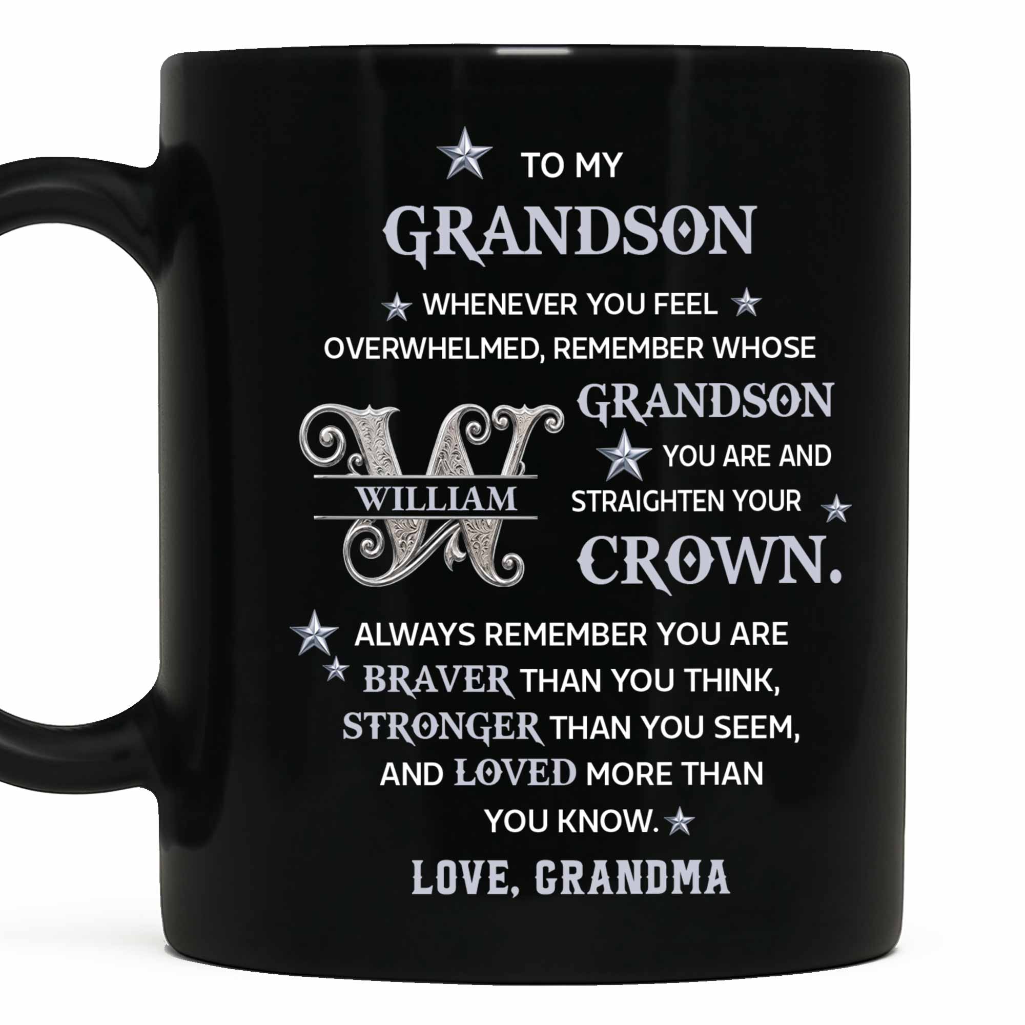 Personalized Black Mug Custom Monogram Gift for Grandson Black Mug GradoCreations