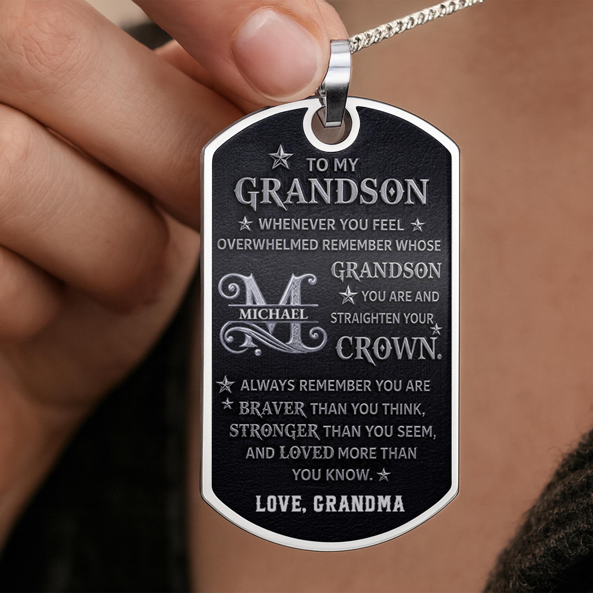 Personalized Stainless Steel Dog Tag Necklace for Grandson Dog Tag Necklace GradoCreations