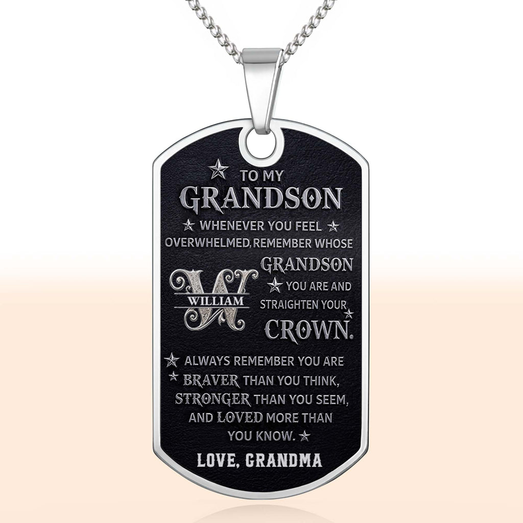 Personalized Stainless Steel Dog Tag Necklace for Grandson Dog Tag Necklace GradoCreations