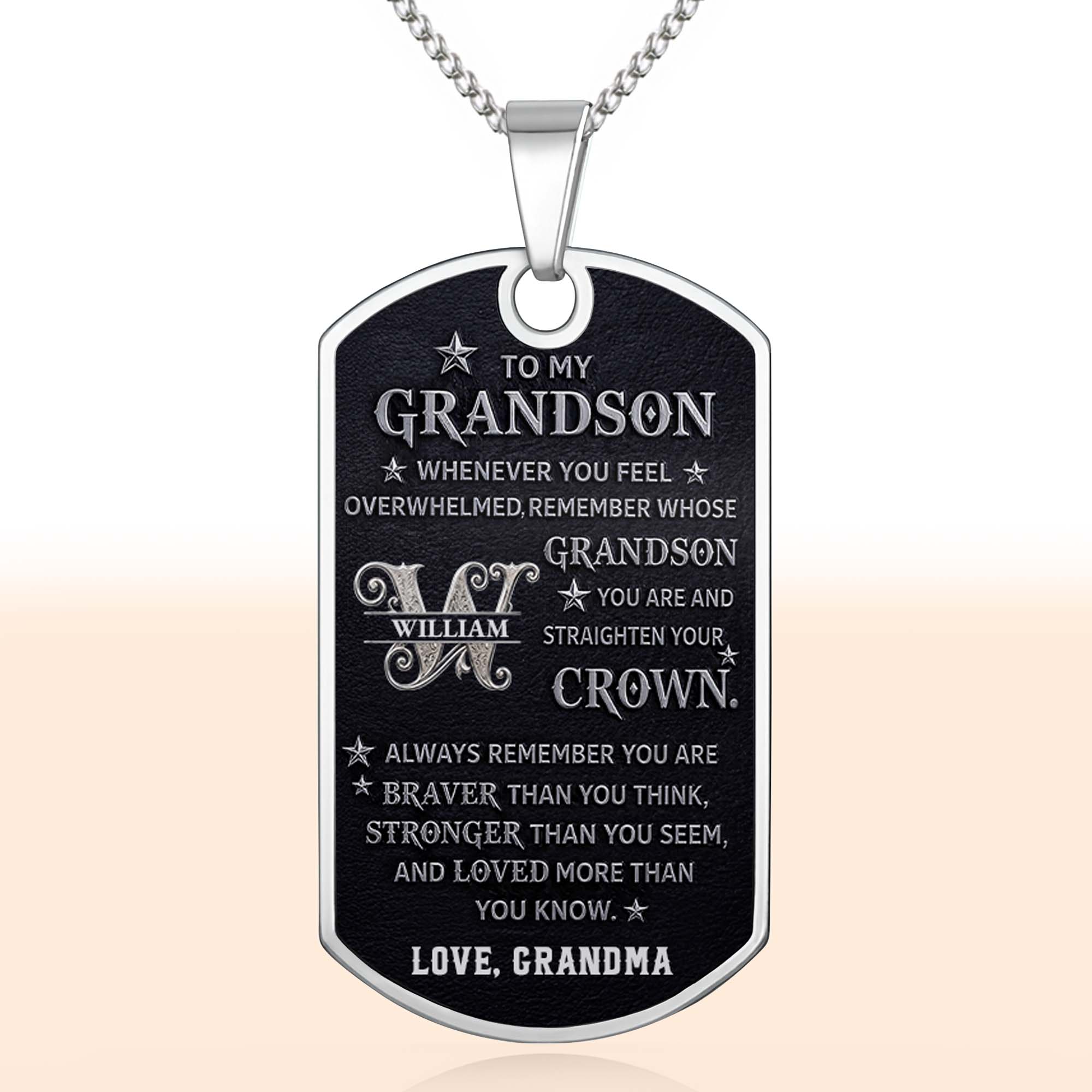 Personalized Stainless Steel Dog Tag Necklace for Grandson Dog Tag Necklace GradoCreations