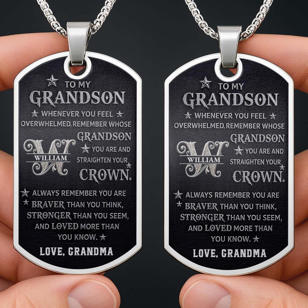 Personalized Stainless Steel Dog Tag Necklace for Grandson Dog Tag Necklace GradoCreations