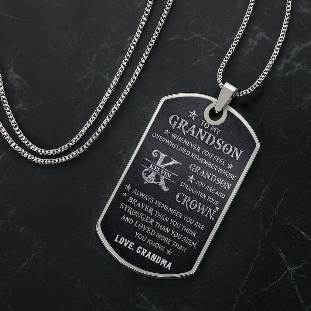 Personalized Stainless Steel Dog Tag Necklace for Grandson Dog Tag Necklace GradoCreations