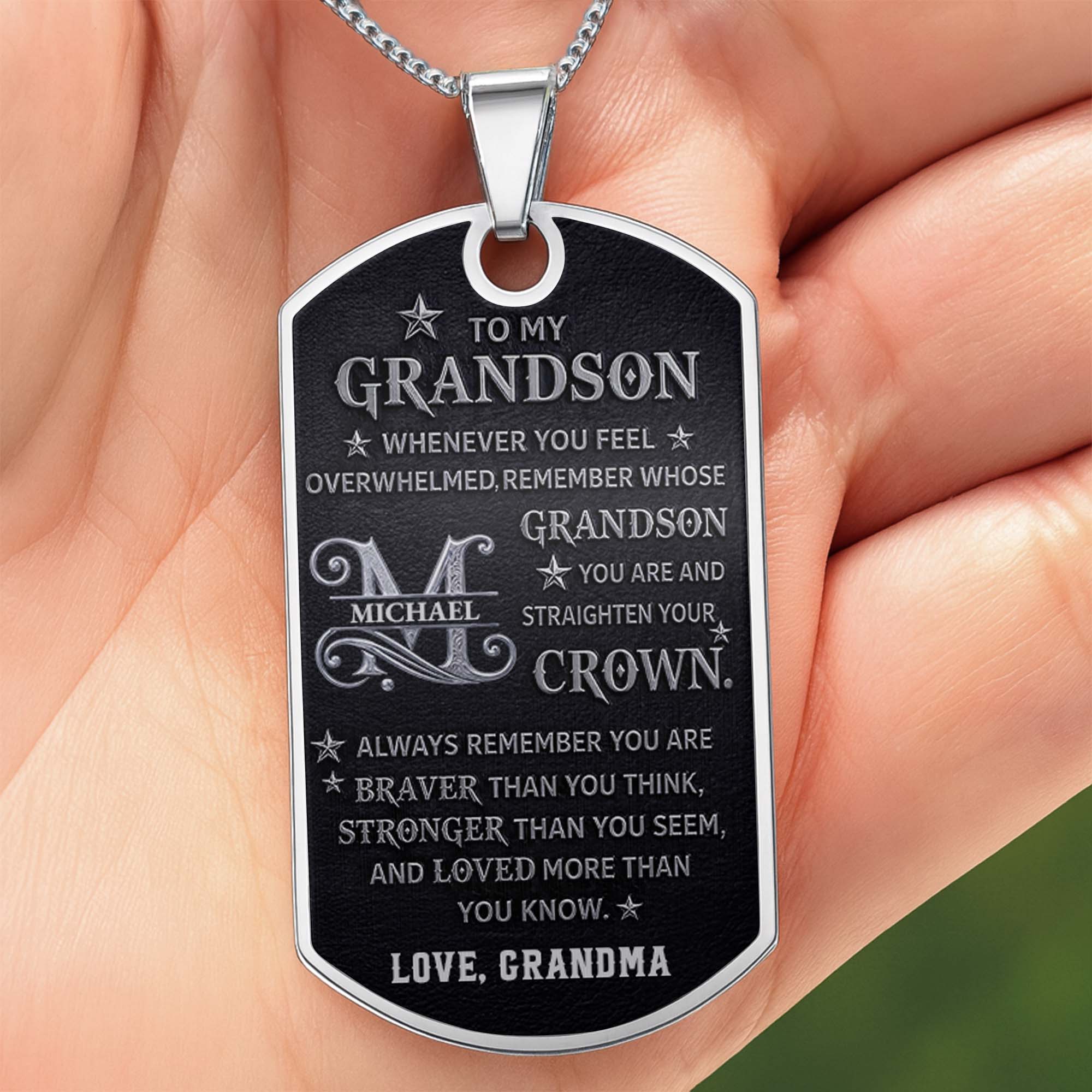 Personalized Stainless Steel Dog Tag Necklace for Grandson Dog Tag Necklace GradoCreations