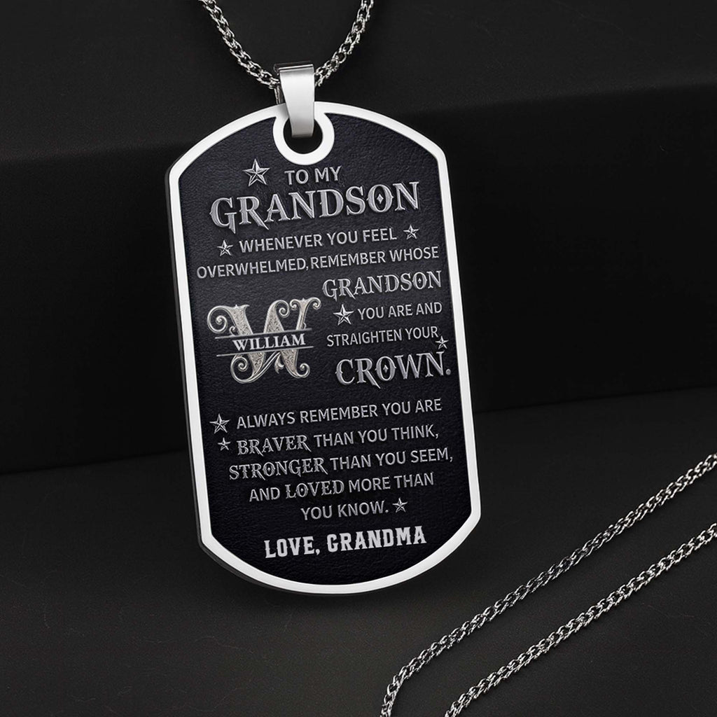 Personalized Stainless Steel Dog Tag Necklace for Grandson Dog Tag Necklace GradoCreations