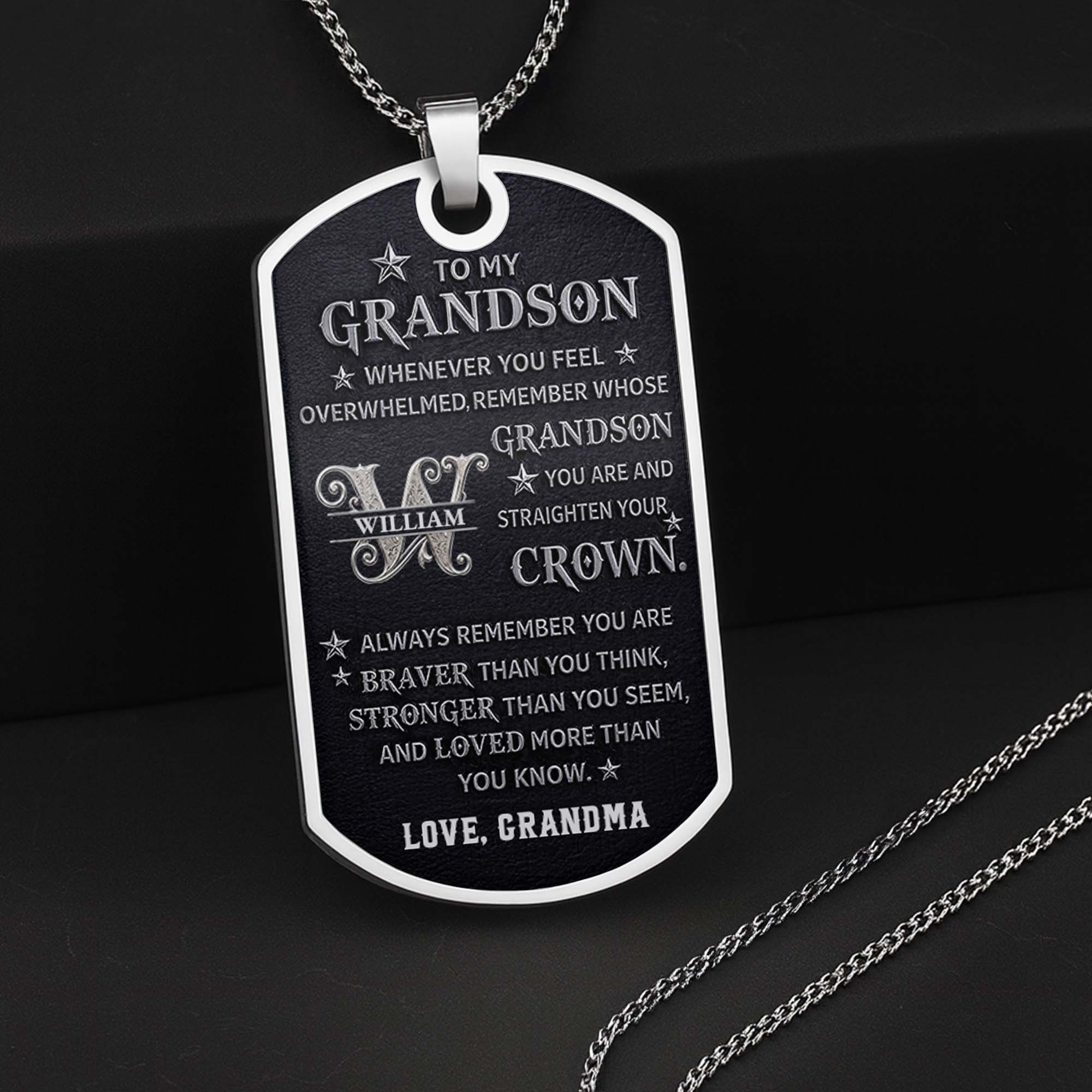 Personalized Stainless Steel Dog Tag Necklace for Grandson Dog Tag Necklace GradoCreations