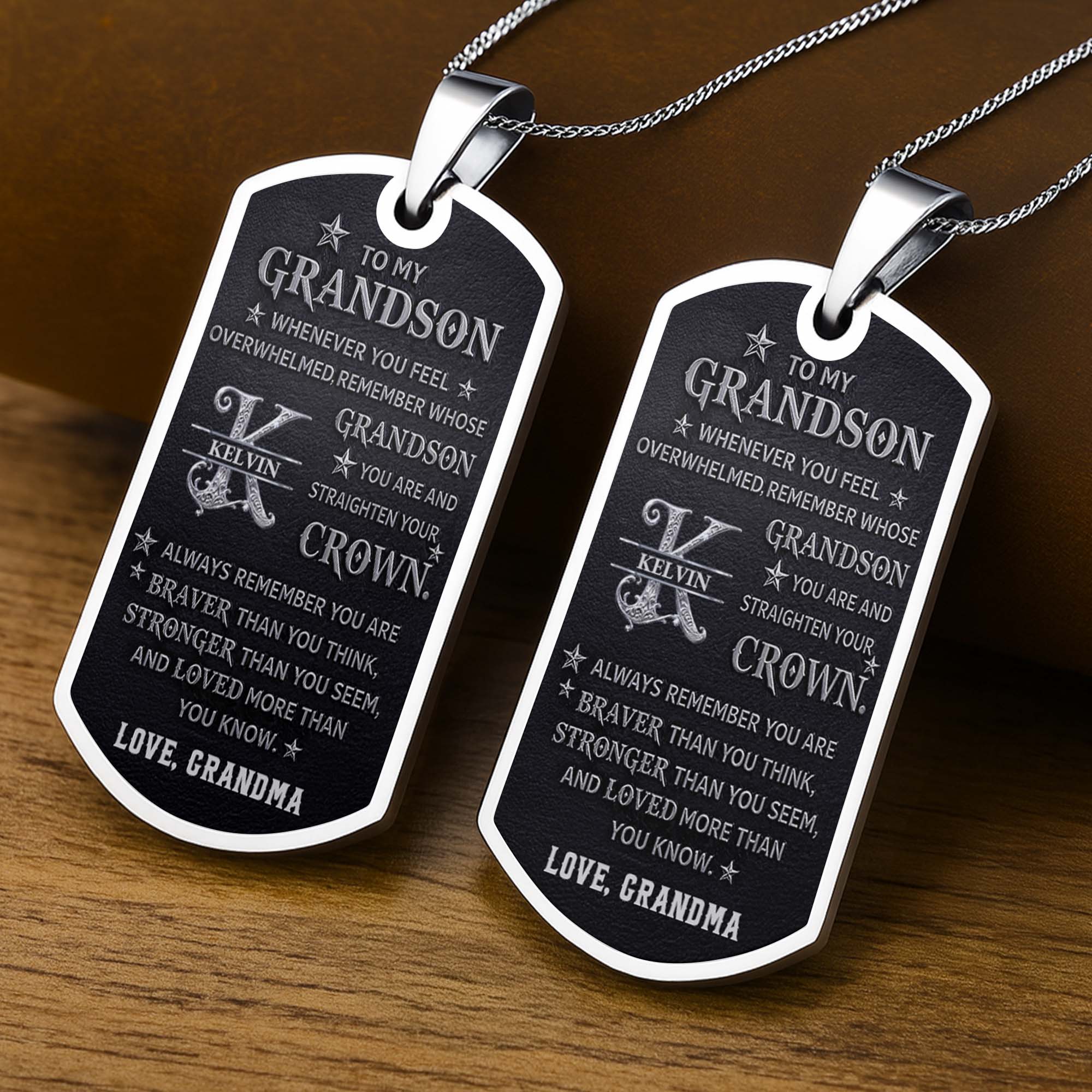 Personalized Stainless Steel Dog Tag Necklace for Grandson Dog Tag Necklace GradoCreations