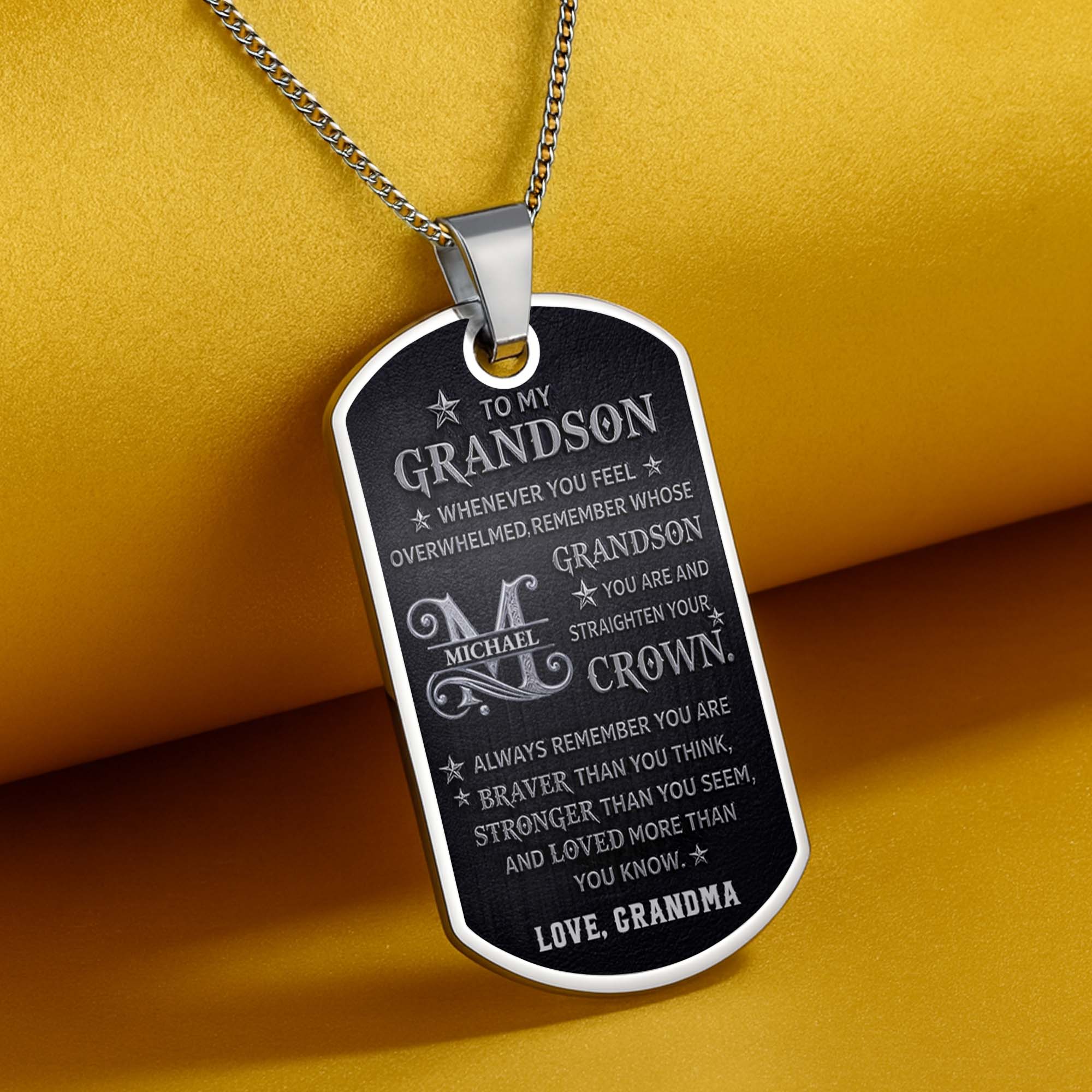 Personalized Stainless Steel Dog Tag Necklace for Grandson Dog Tag Necklace GradoCreations