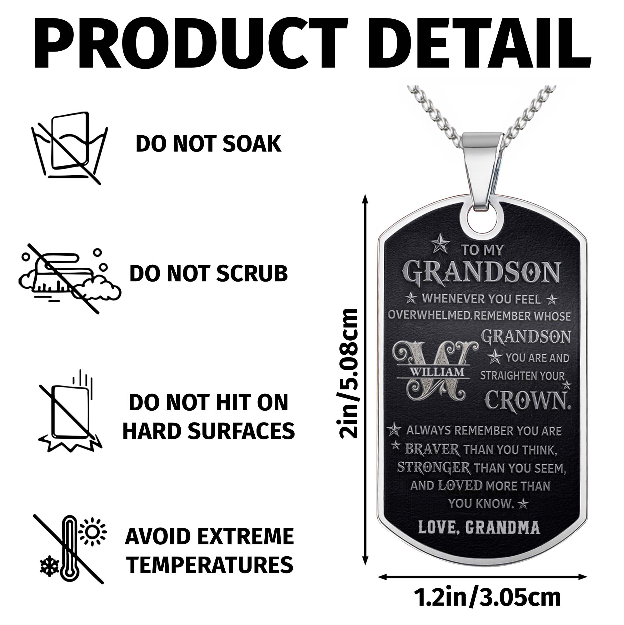 Personalized Stainless Steel Dog Tag Necklace for Grandson Dog Tag Necklace GradoCreations